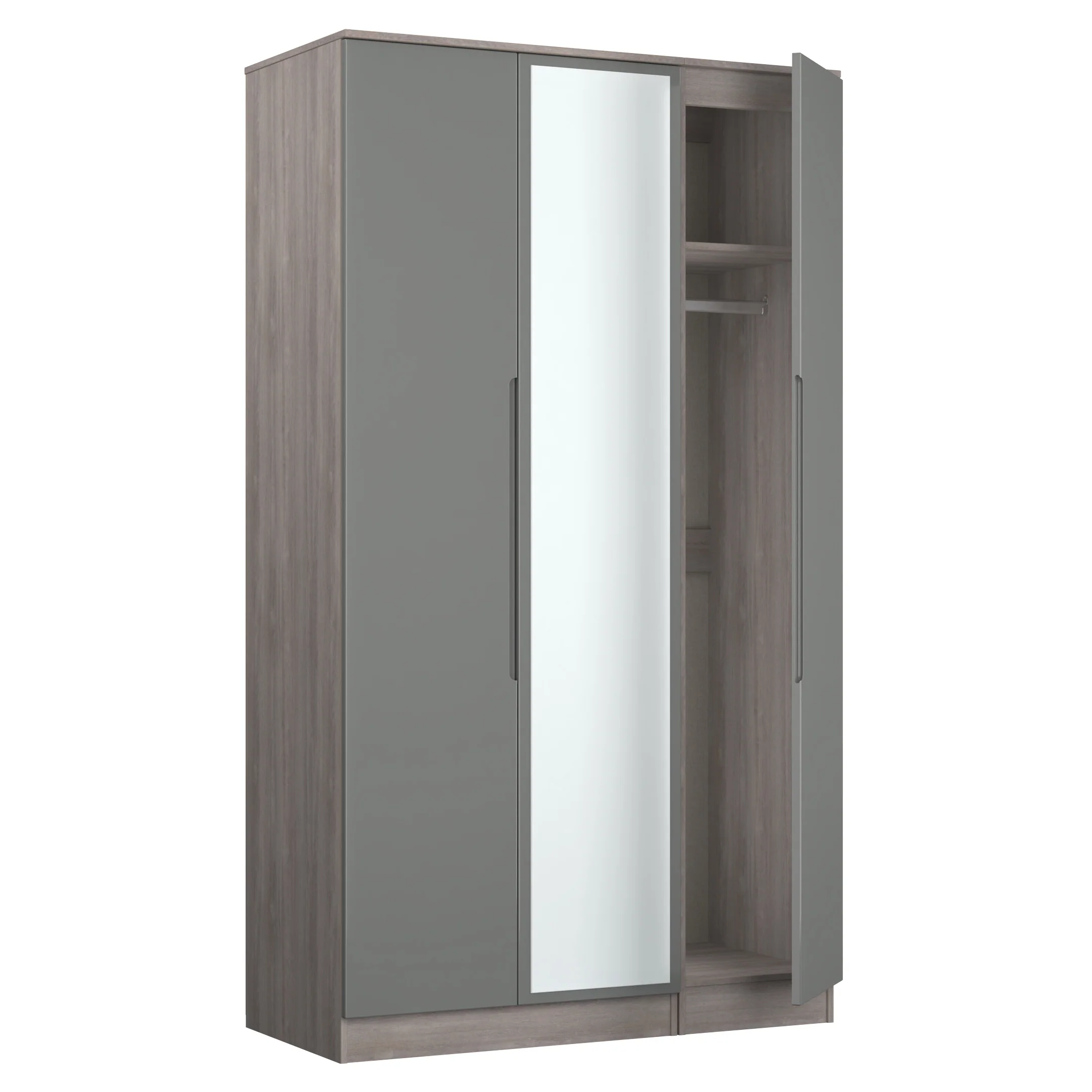 Cannes Ready Assembled Tall Triple Mirror Wardrobe in Grey Gloss & Grey Oak - Image 7
