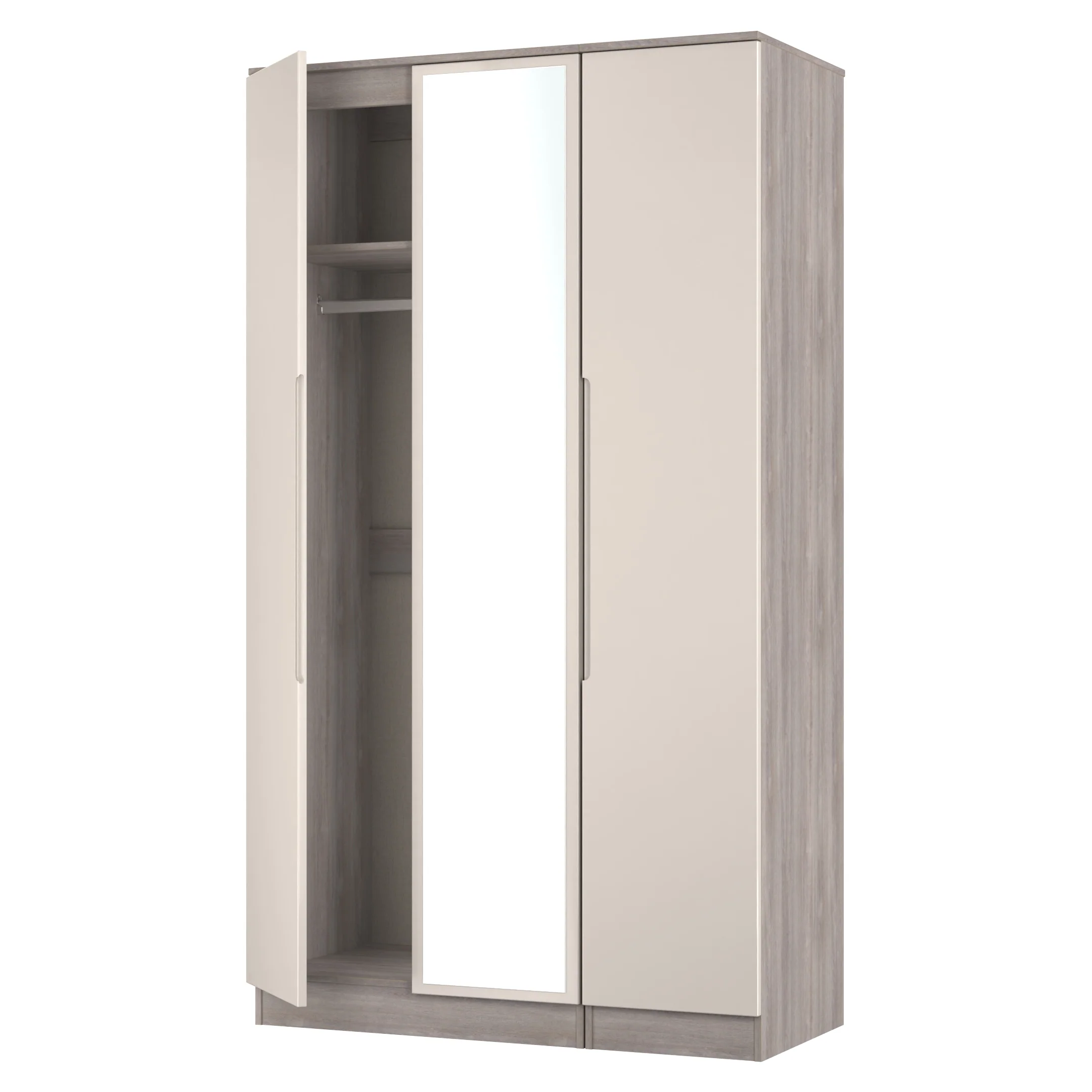Cannes Ready Assembled Tall Triple Mirror Wardrobe in Kashmir Gloss & Grey Oak - Image 6