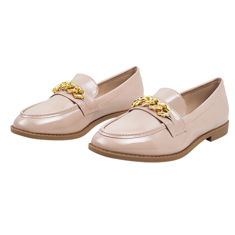 Casual Closed Toe Slip-on Chain Loafers with Low Heel - Image 3