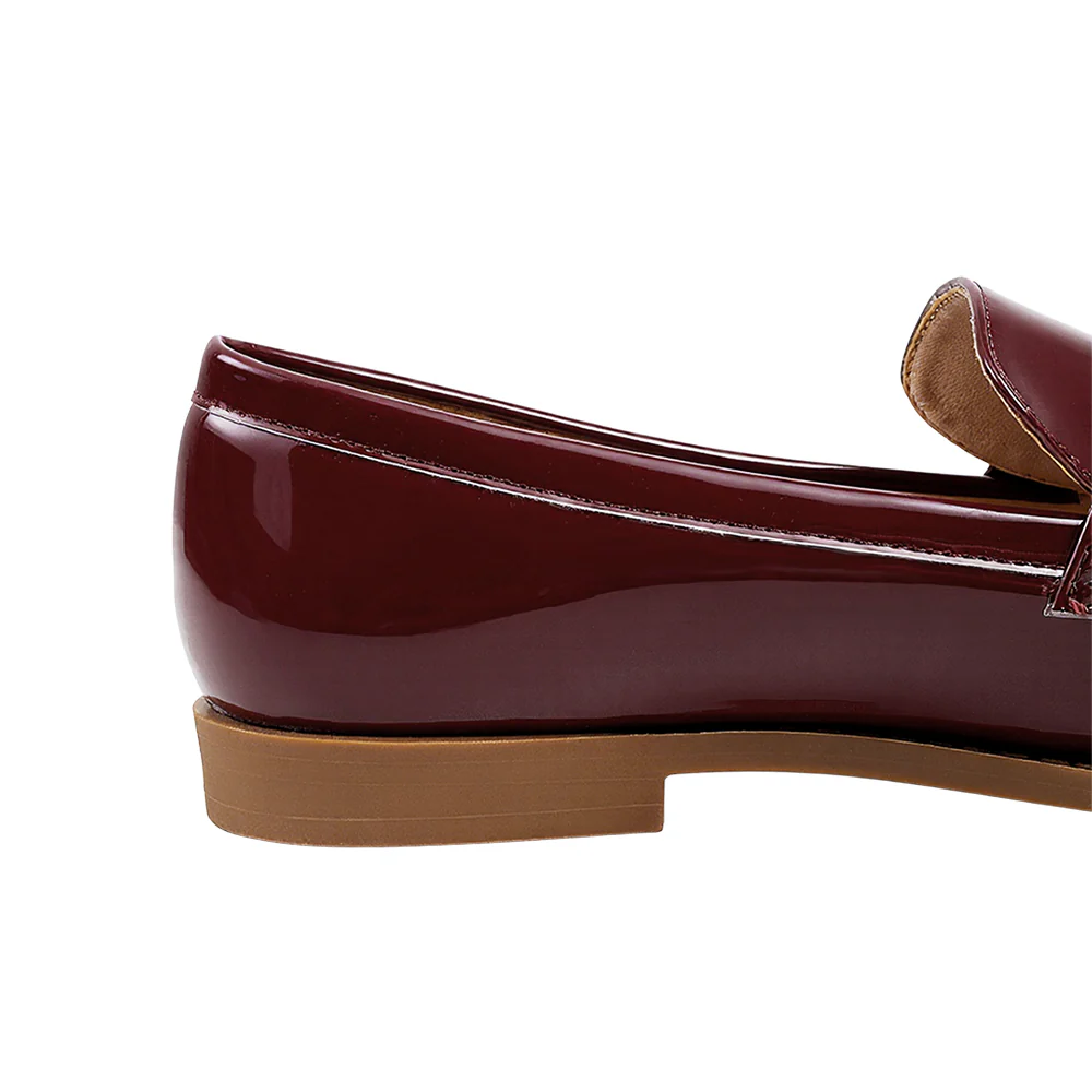 Casual Closed Toe Slip-on Chain Loafers with Low Heel - Red - Image 8
