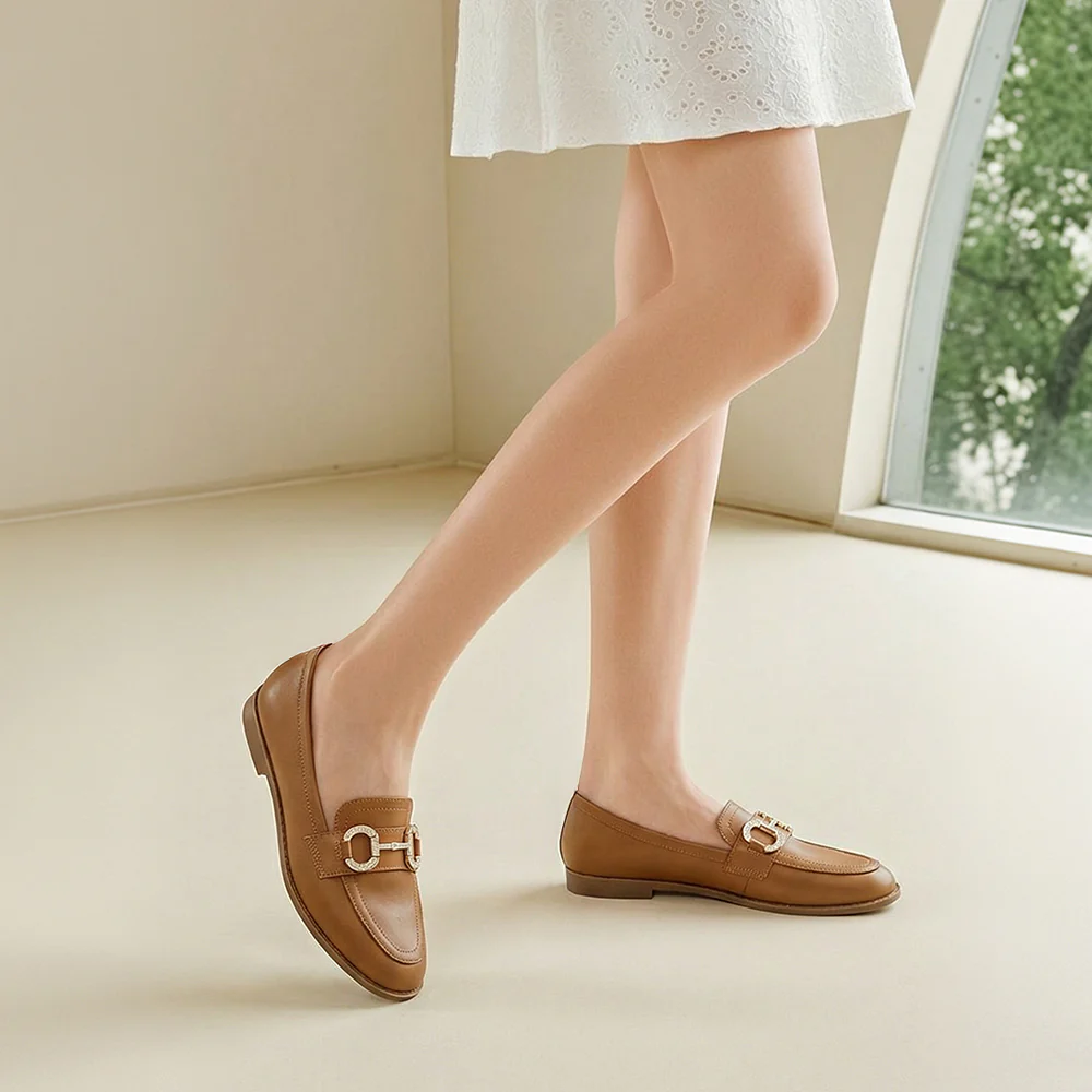 Casual Closed Toe Slip-on Horsebit PU Loafer - Tan - Image 2