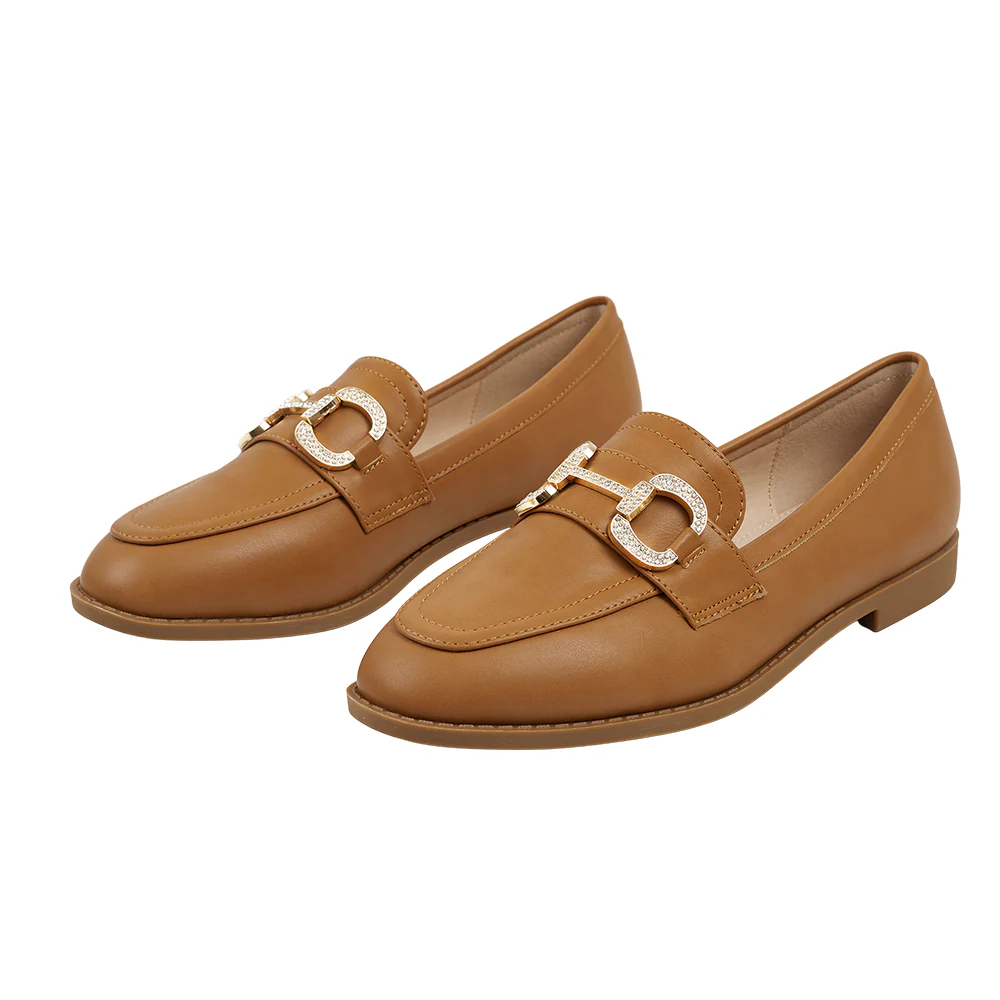 Casual Closed Toe Slip-on Horsebit PU Loafer - Tan - Image 3