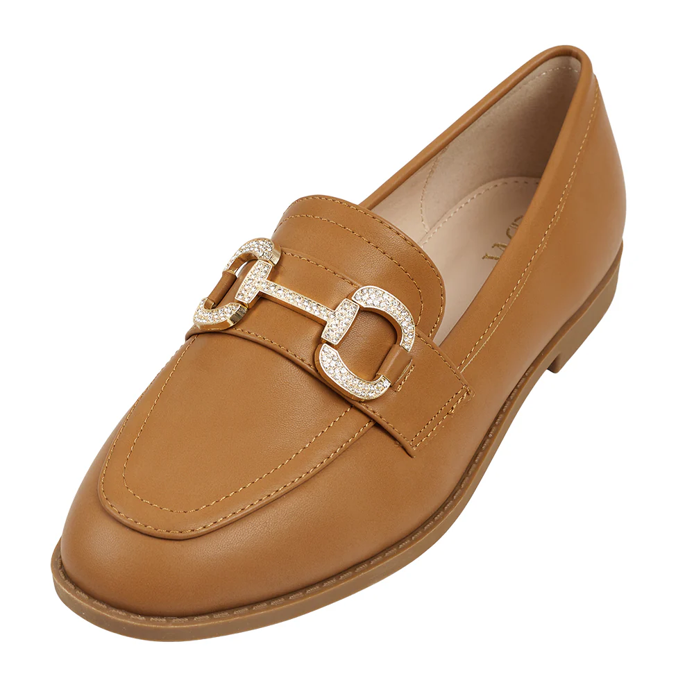 Casual Closed Toe Slip-on Horsebit PU Loafer - Tan - Image 4