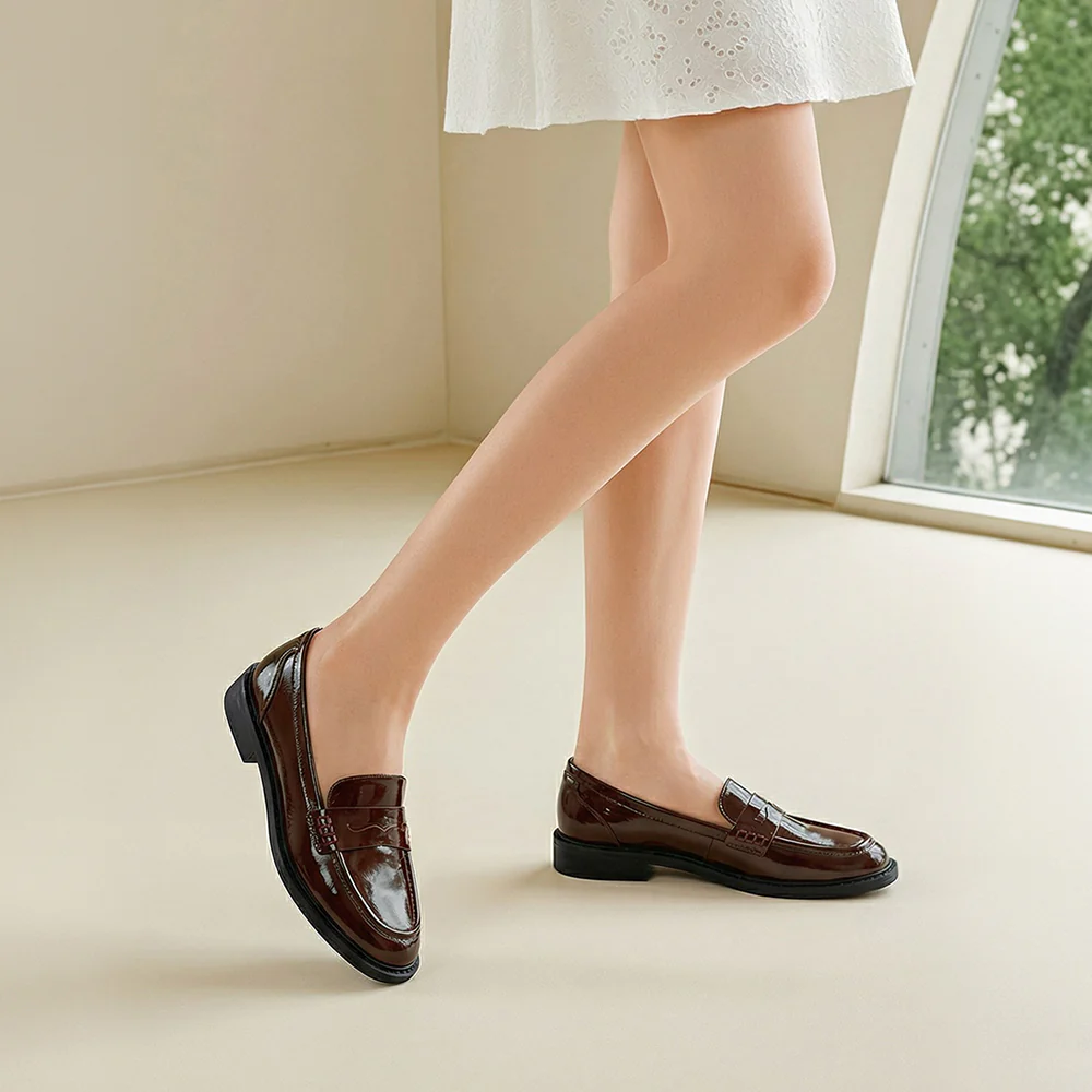 Casual Closed Toe Slip-on Penny Loafers With Low Heel - Brown - Image 2