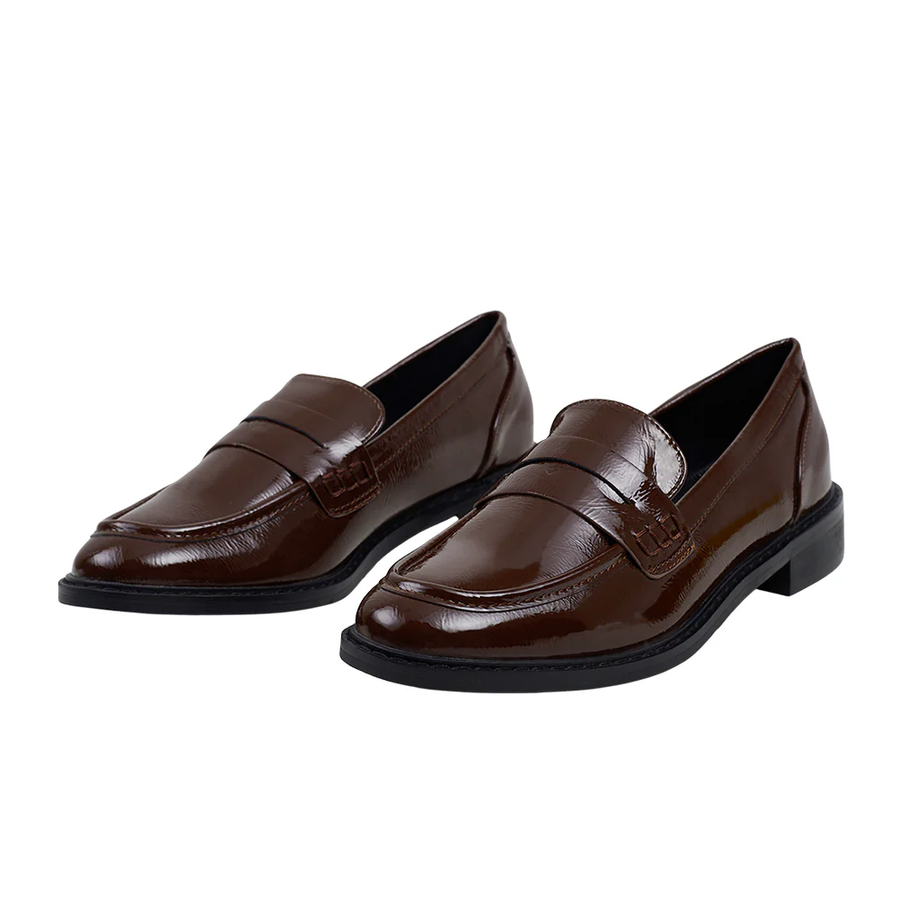 Casual Closed Toe Slip-on Penny Loafers With Low Heel - Brown - Image 3