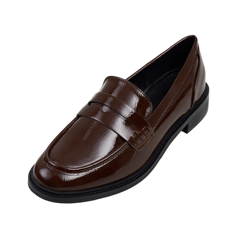 Casual Closed Toe Slip-on Penny Loafers With Low Heel - Brown - Image 4