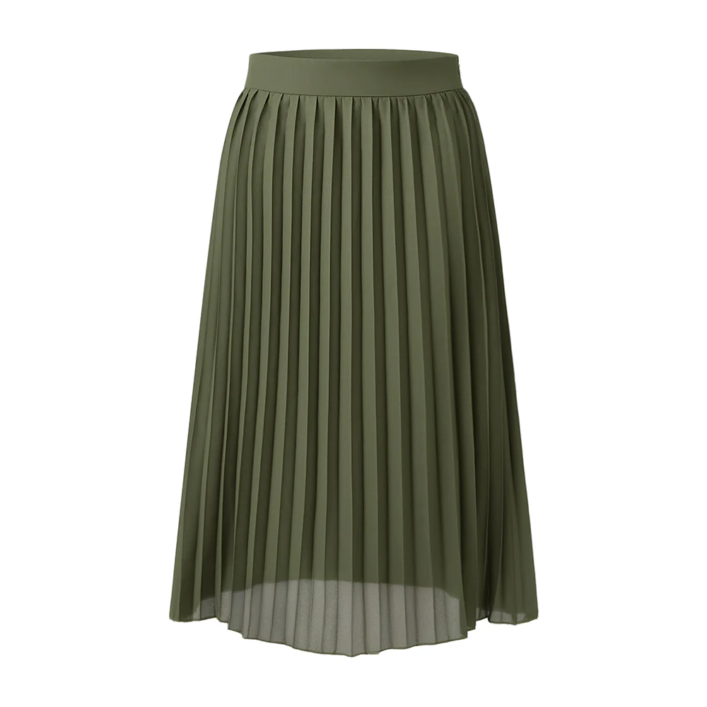 Casual High-Waisted A-Line Pleated Skirt - Green - Image 4