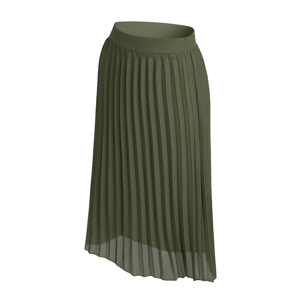 Casual High-Waisted A-Line Pleated Skirt - Green - Image 5