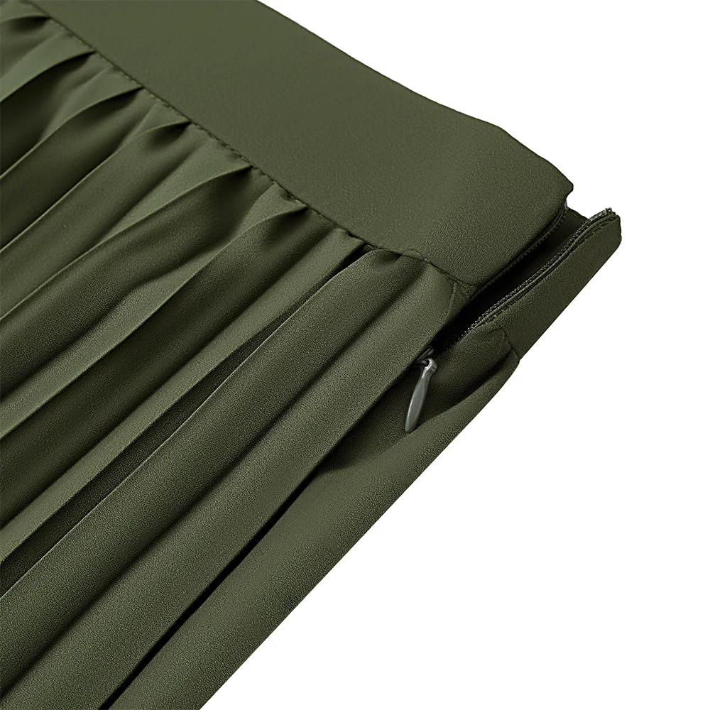 Casual High-Waisted A-Line Pleated Skirt - Green - Image 6