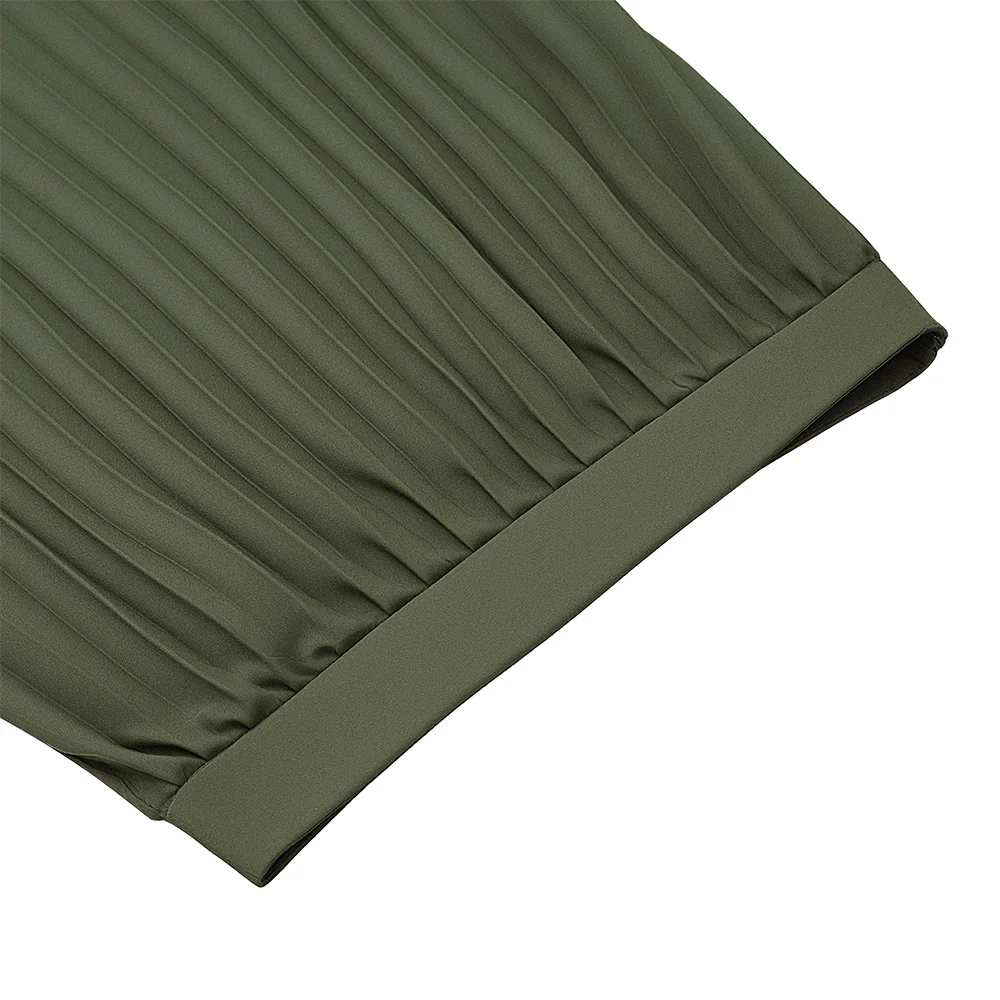 Casual High-Waisted A-Line Pleated Skirt - Green - Image 7