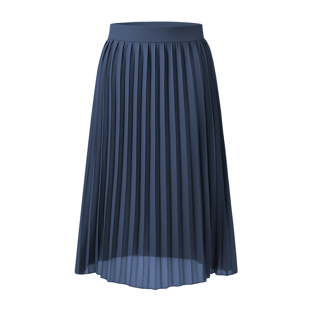 Casual High-Waisted A-Line Pleated Skirt - Blue - Image 4
