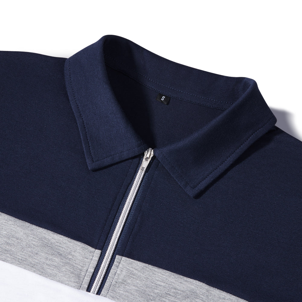 Casual Quarter Zip Turn Down Collar Long Sleeve Polo Shirt - Image 4