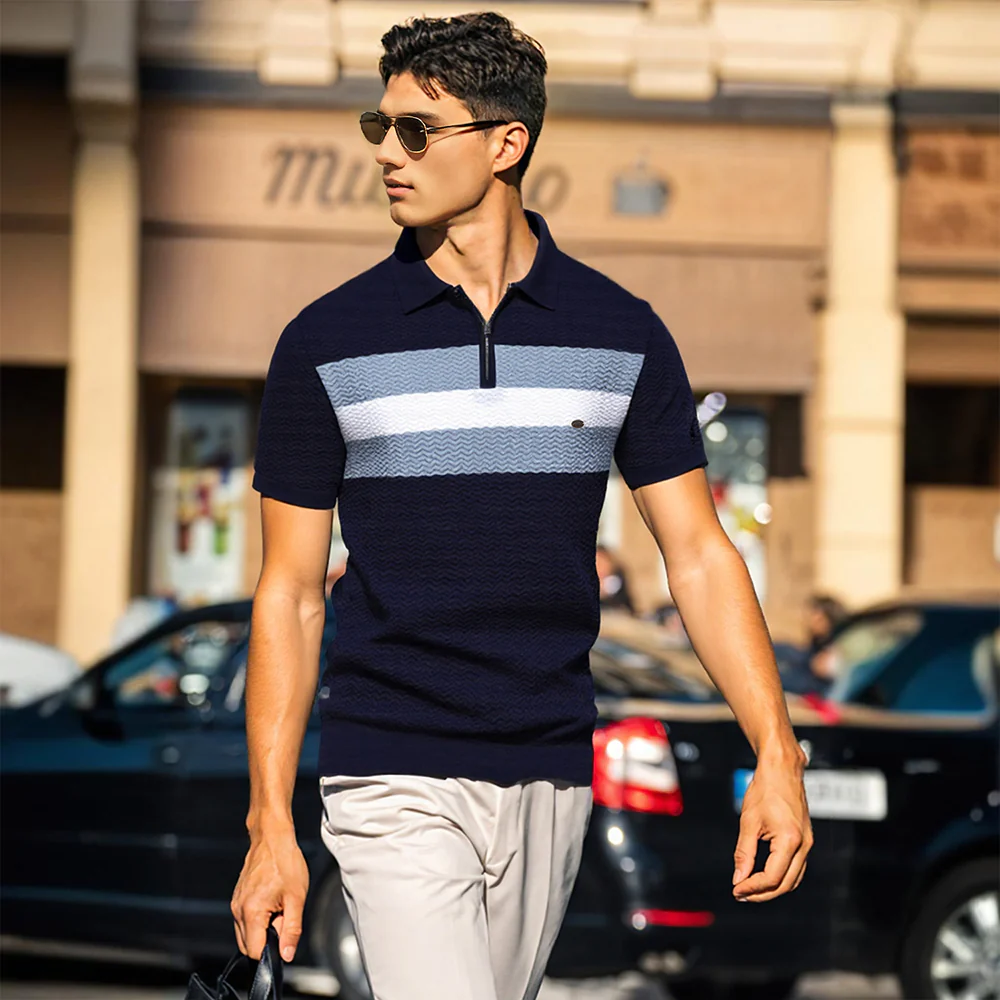 Casual Quarter Zip Turn Down Collar Short Sleeve Polo Shirts