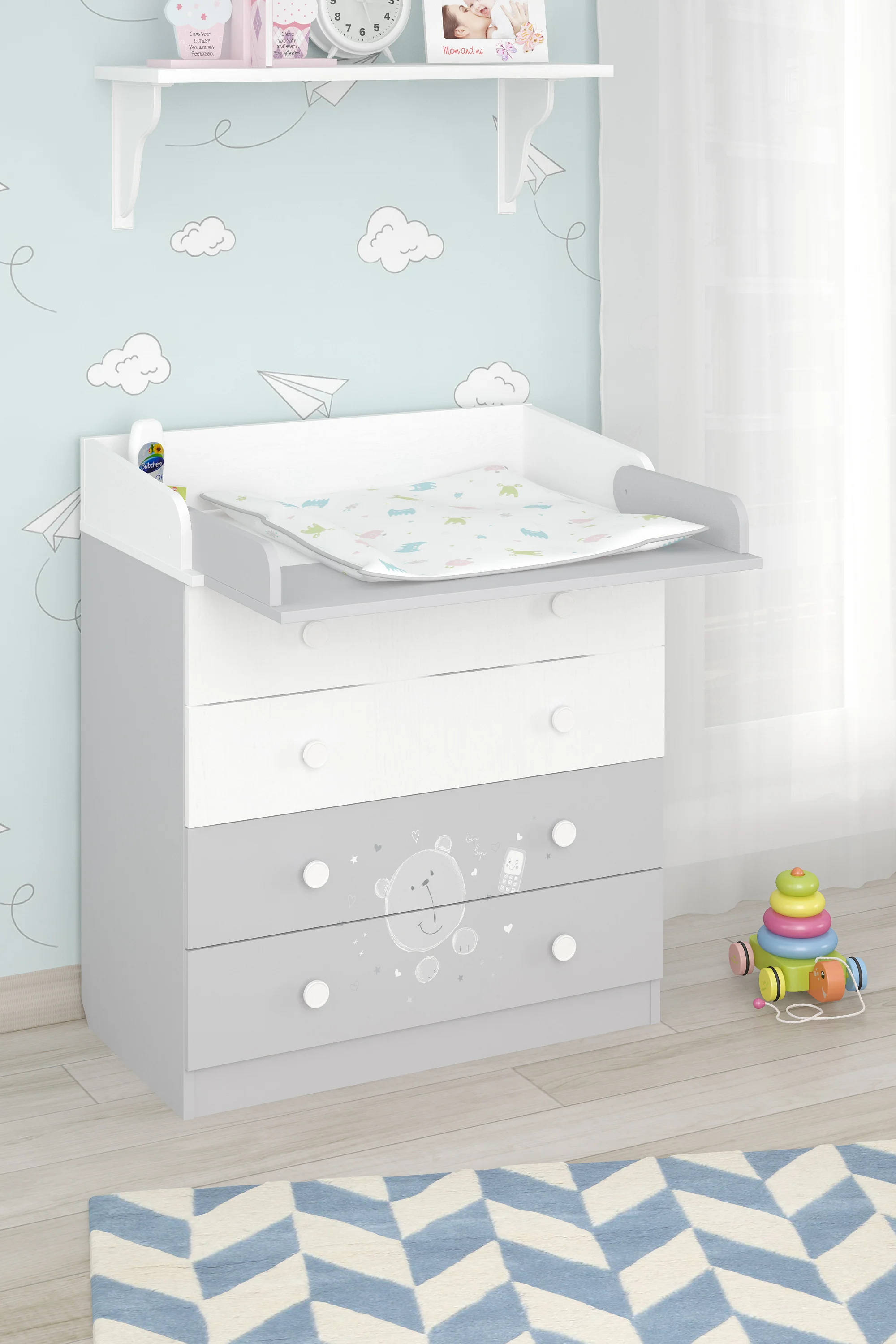 Changing Dresser 800 Shefa Kids, Teddy, White-grey - Image 4