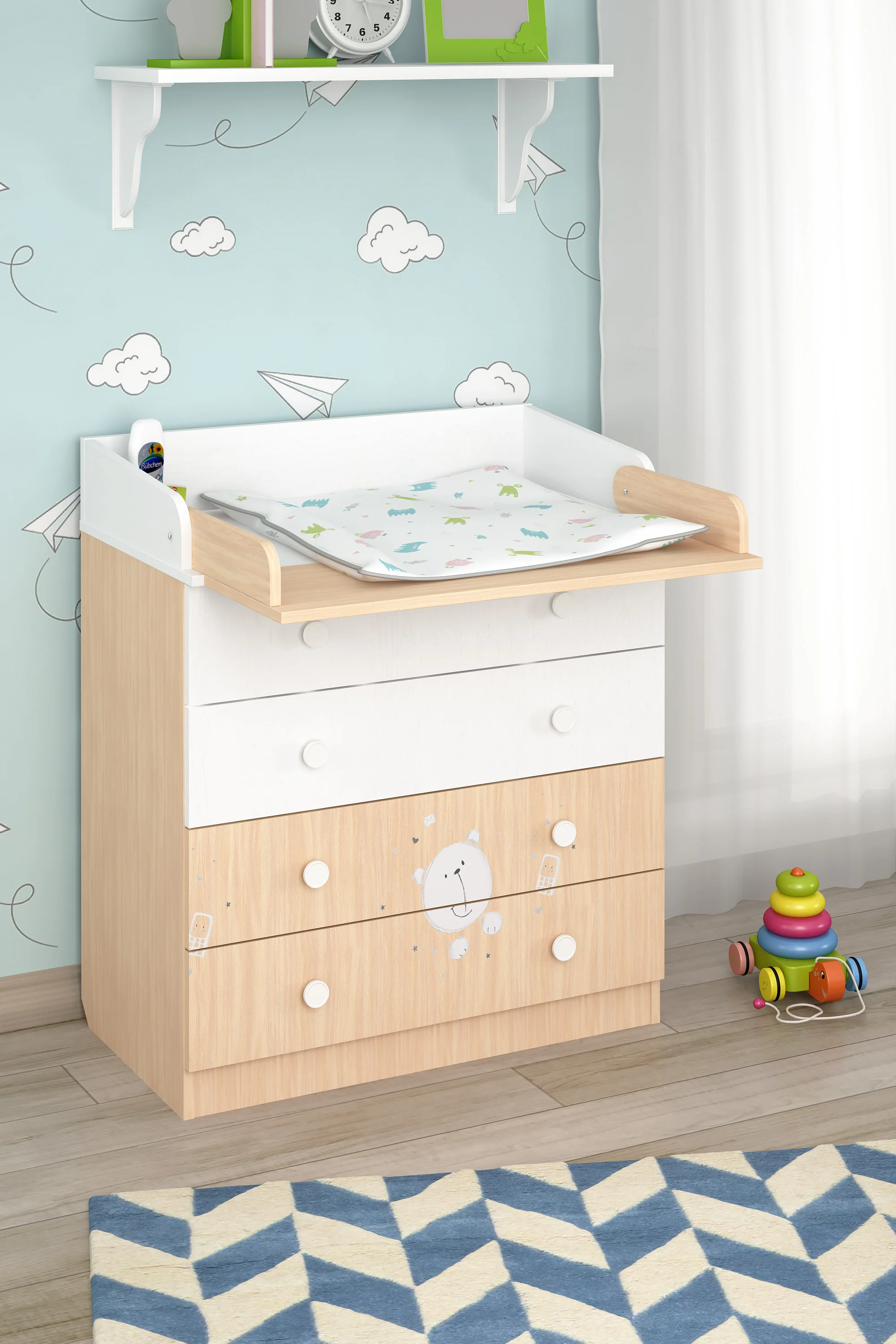 Changing dresser 800 Shefa Kids, Teddy, white-pastel oak - Image 4