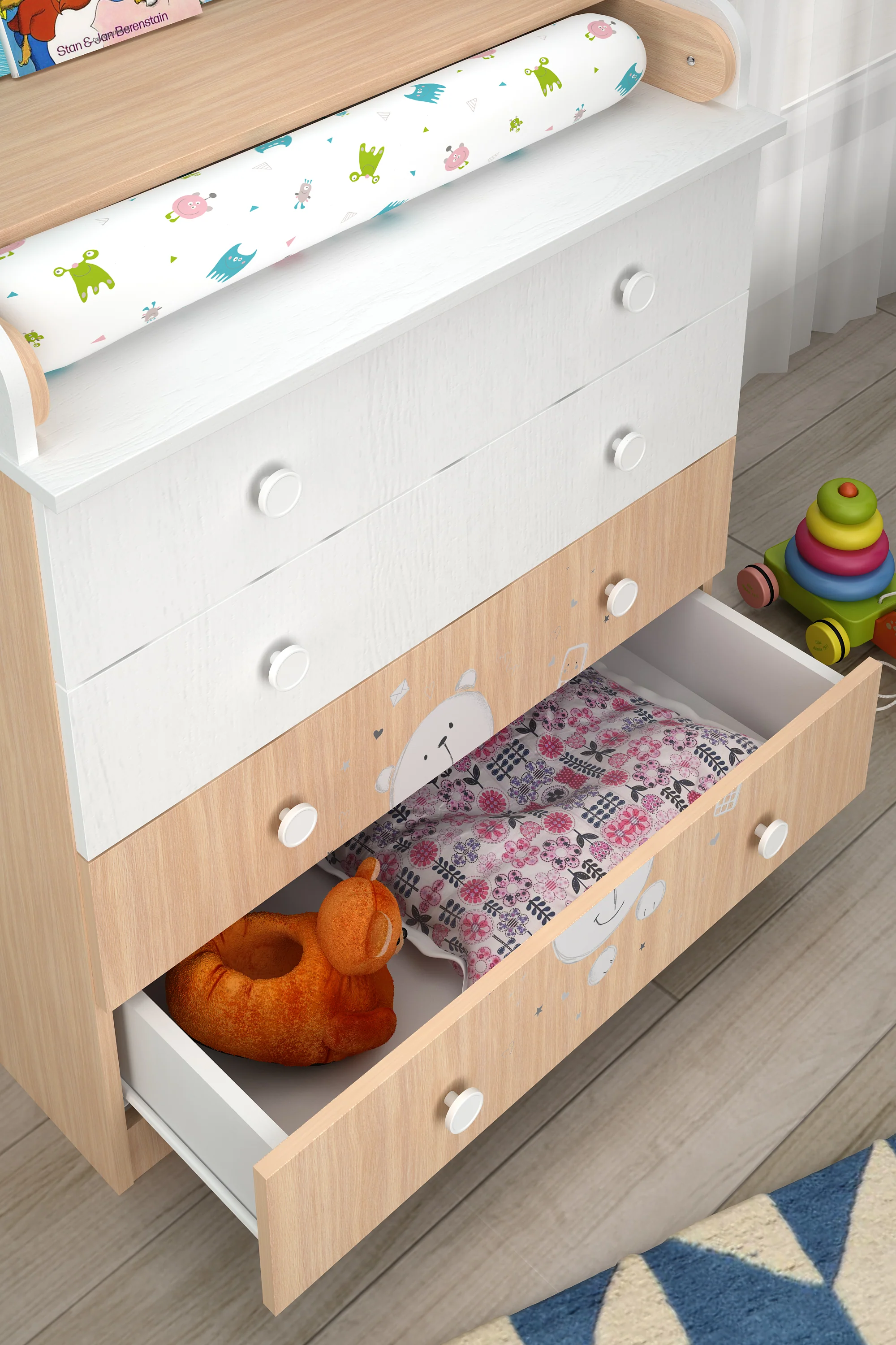 Changing dresser 800 Shefa Kids, Teddy, white-pastel oak - Image 5