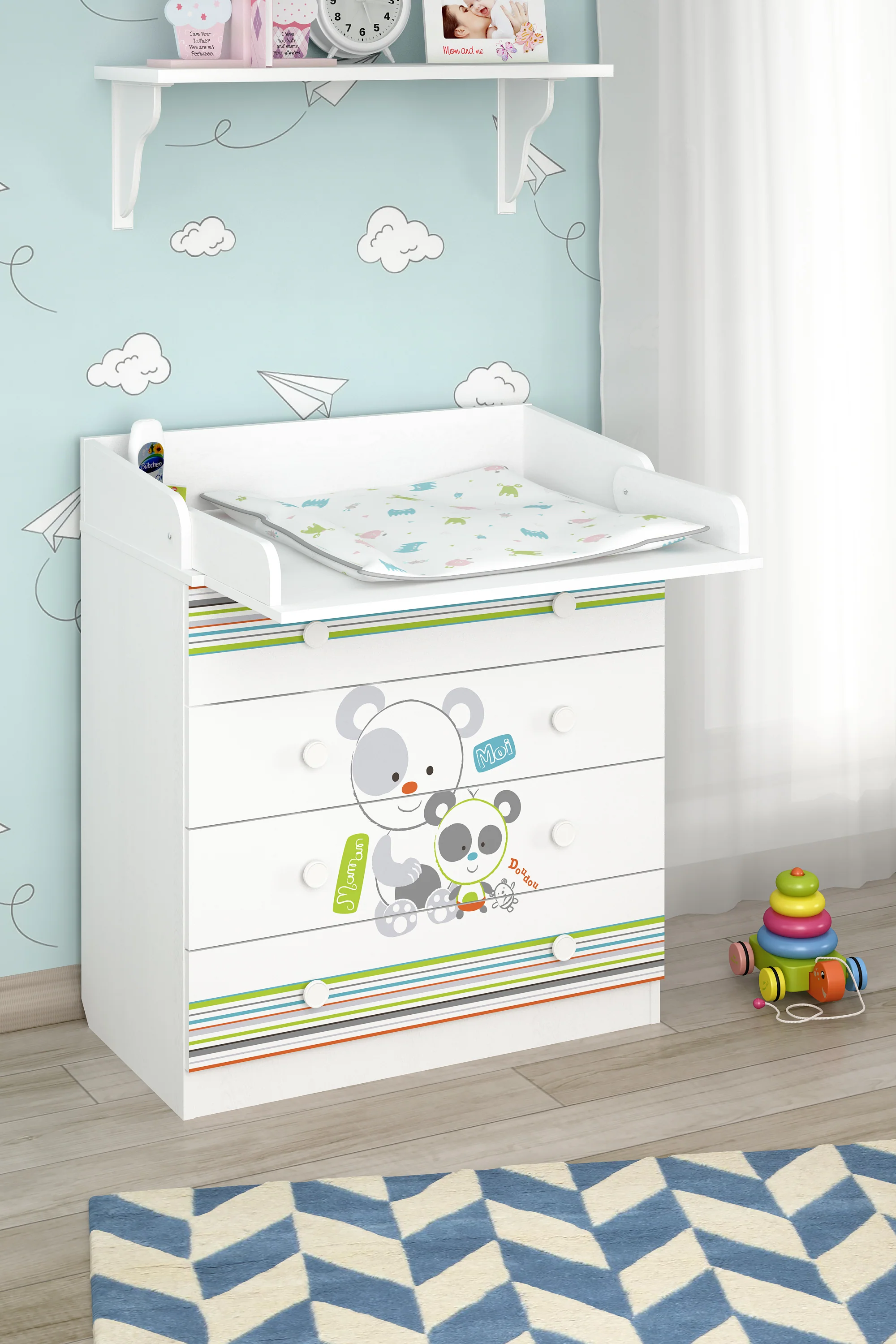 Changing Dresser 800 Shefa Kids, White, Pandas - Image 4