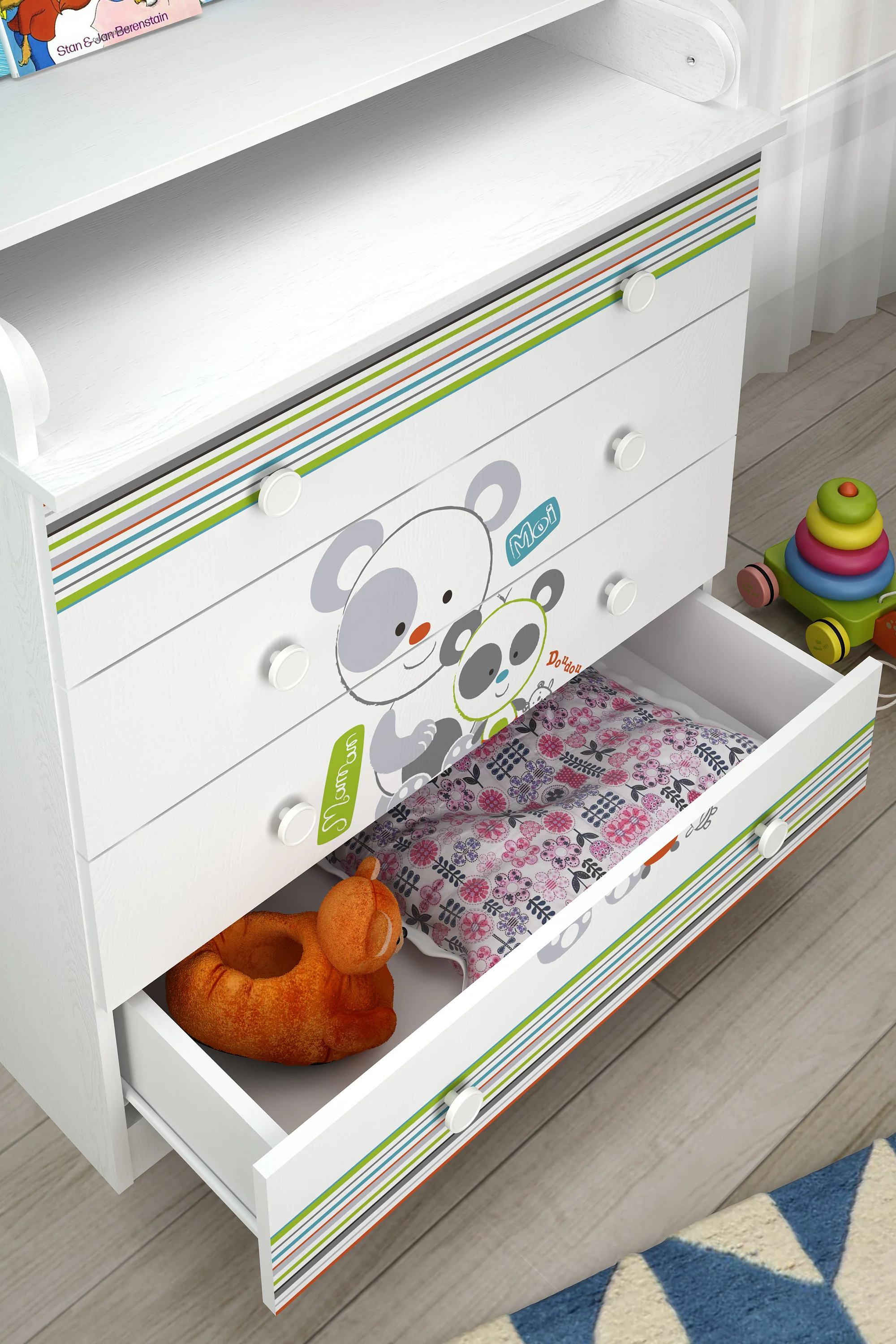 Changing Dresser 800 Shefa Kids, White, Pandas - Image 5