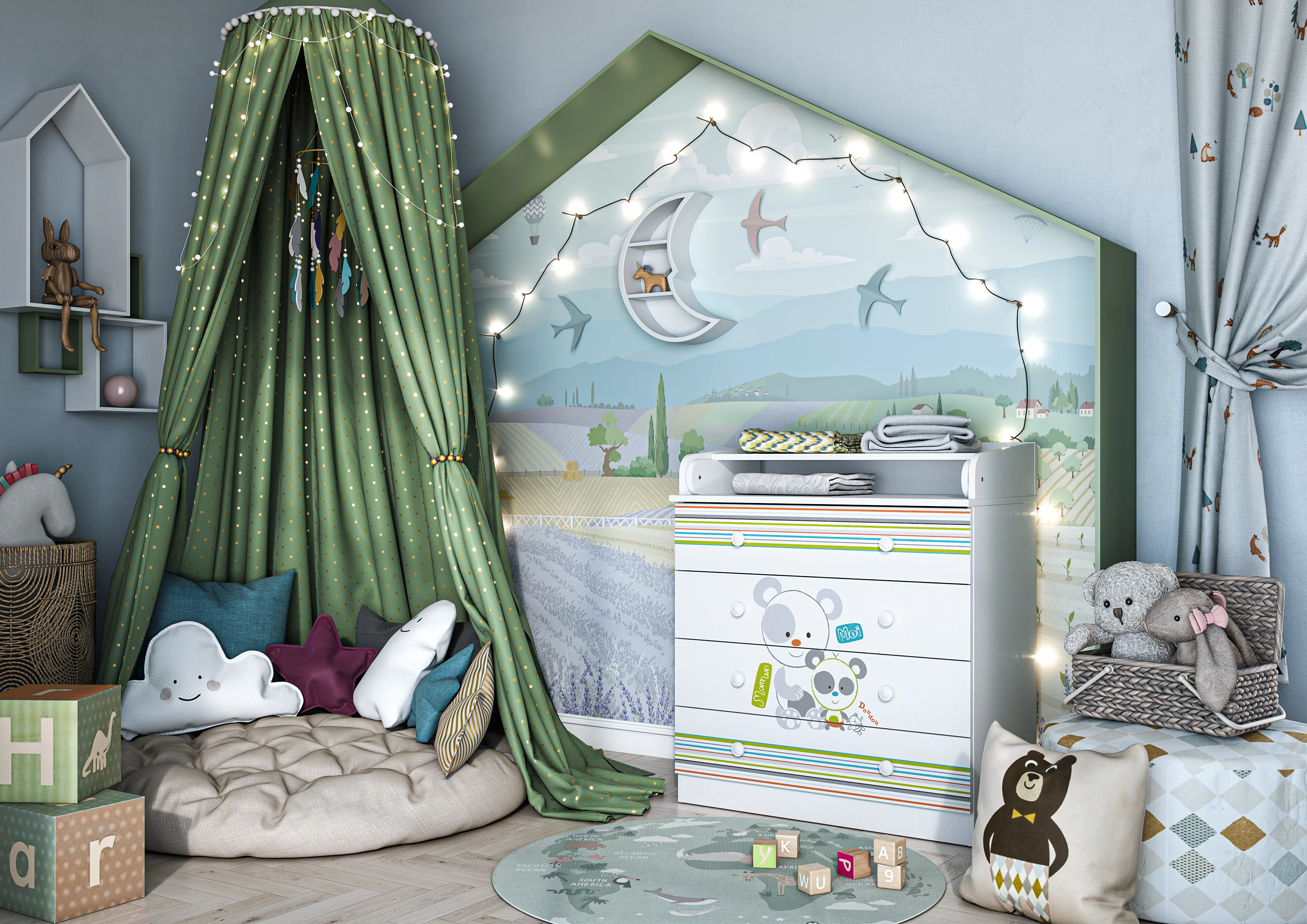 Changing Dresser 800 Shefa Kids, White, Pandas - Image 7