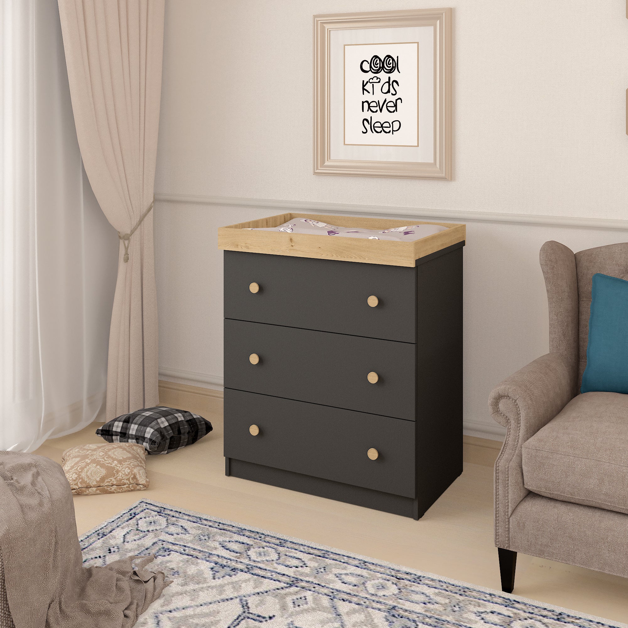 Changing Dresser Shefa Kids 888 Graphite - Cremona Oak - Image 3