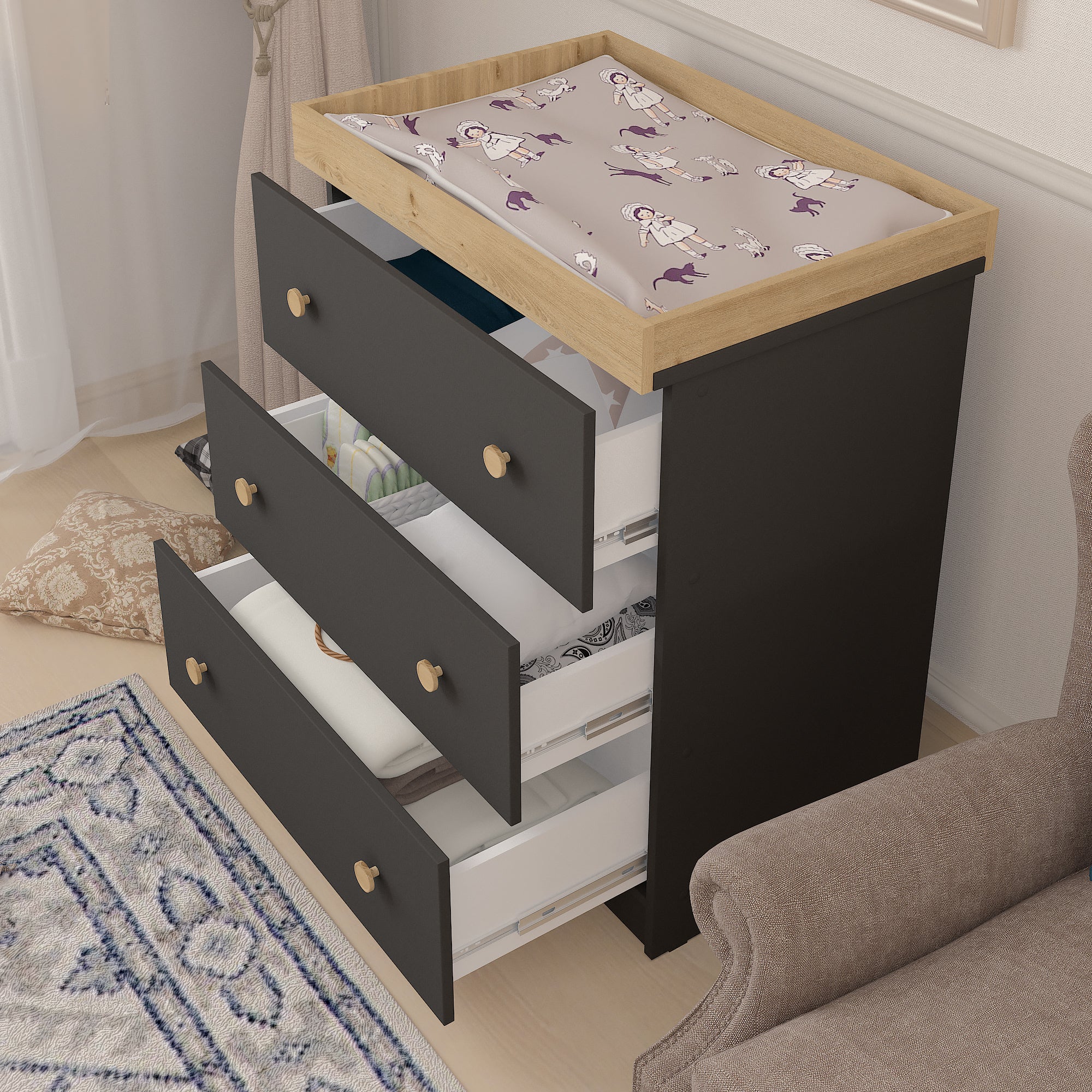 Changing Dresser Shefa Kids 888 Graphite - Cremona Oak - Image 4