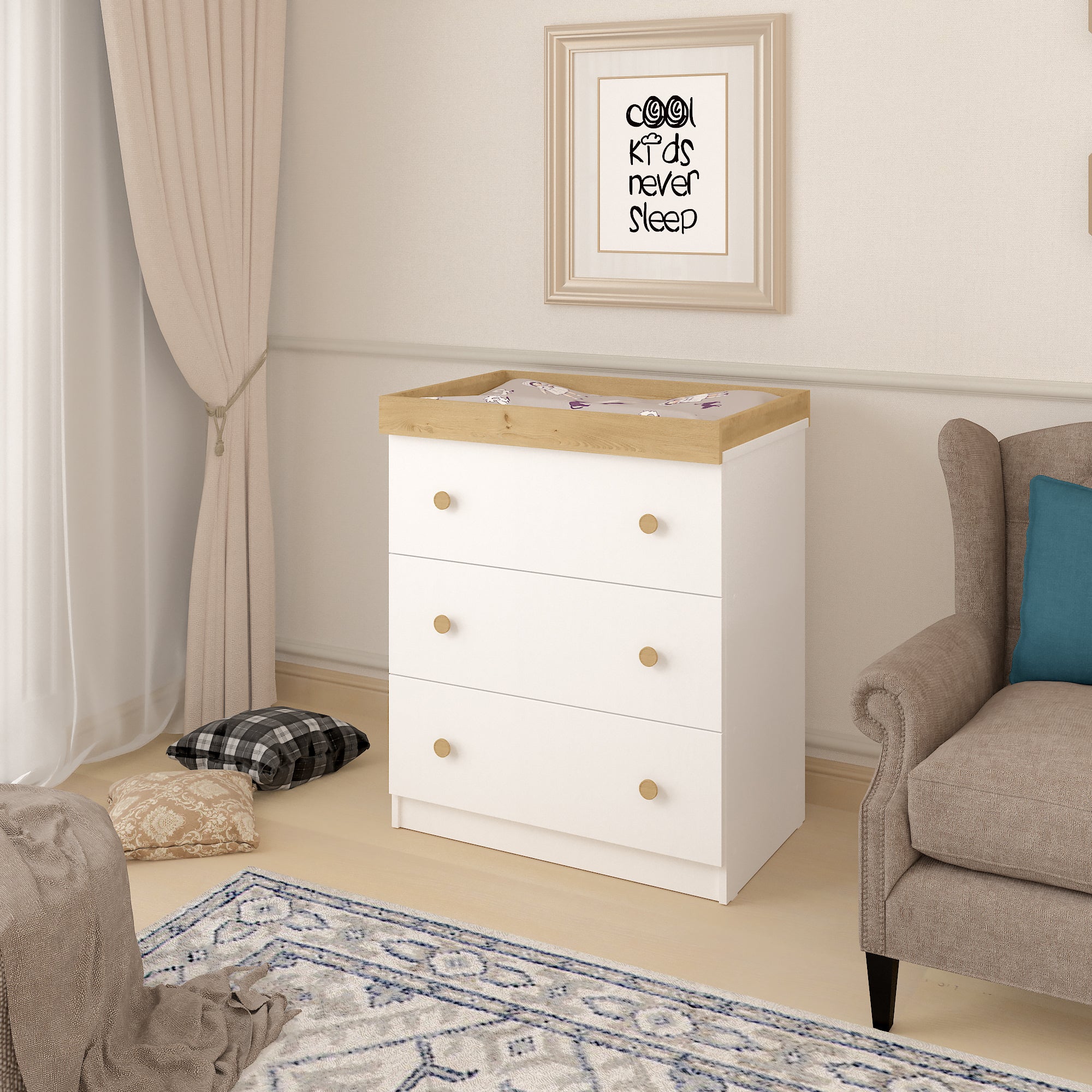 Changing Dresser Shefa Kids 888 White - Oak Top - Image 3