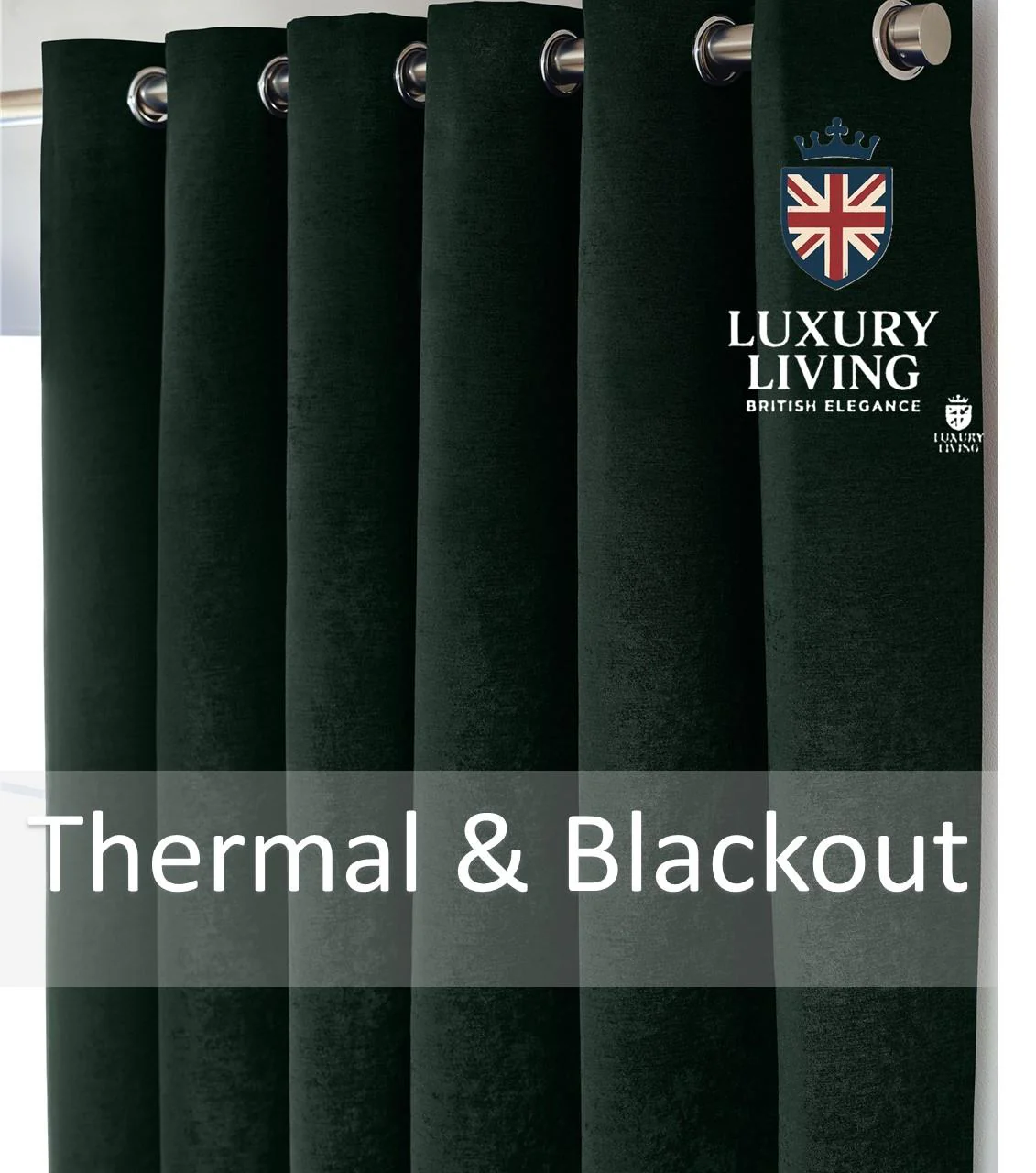 Chenille Blackout Ring Top Curtains Green - Image 2