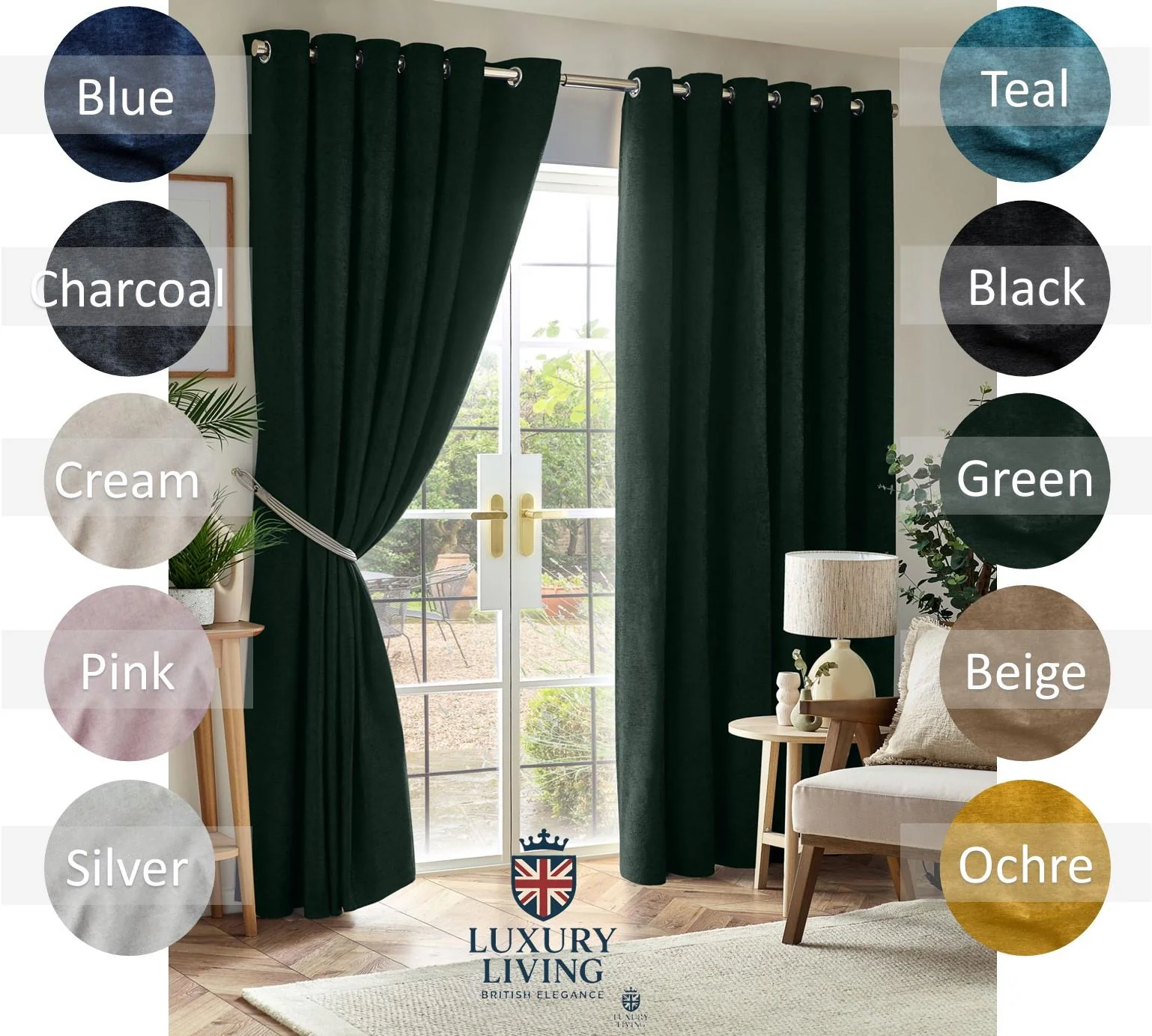 Chenille Blackout Ring Top Curtains Green - Image 8