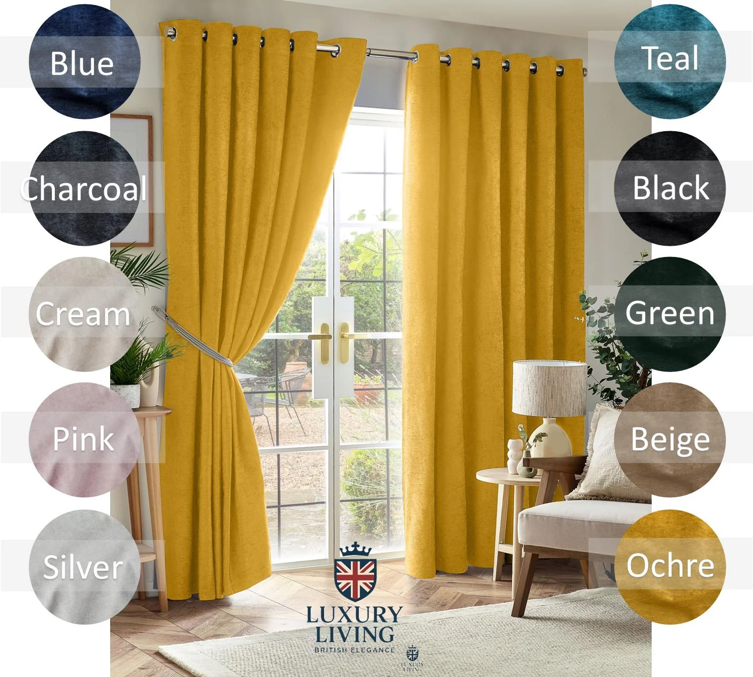Chenille Blackout Ring Top Curtains Ochre - Image 8