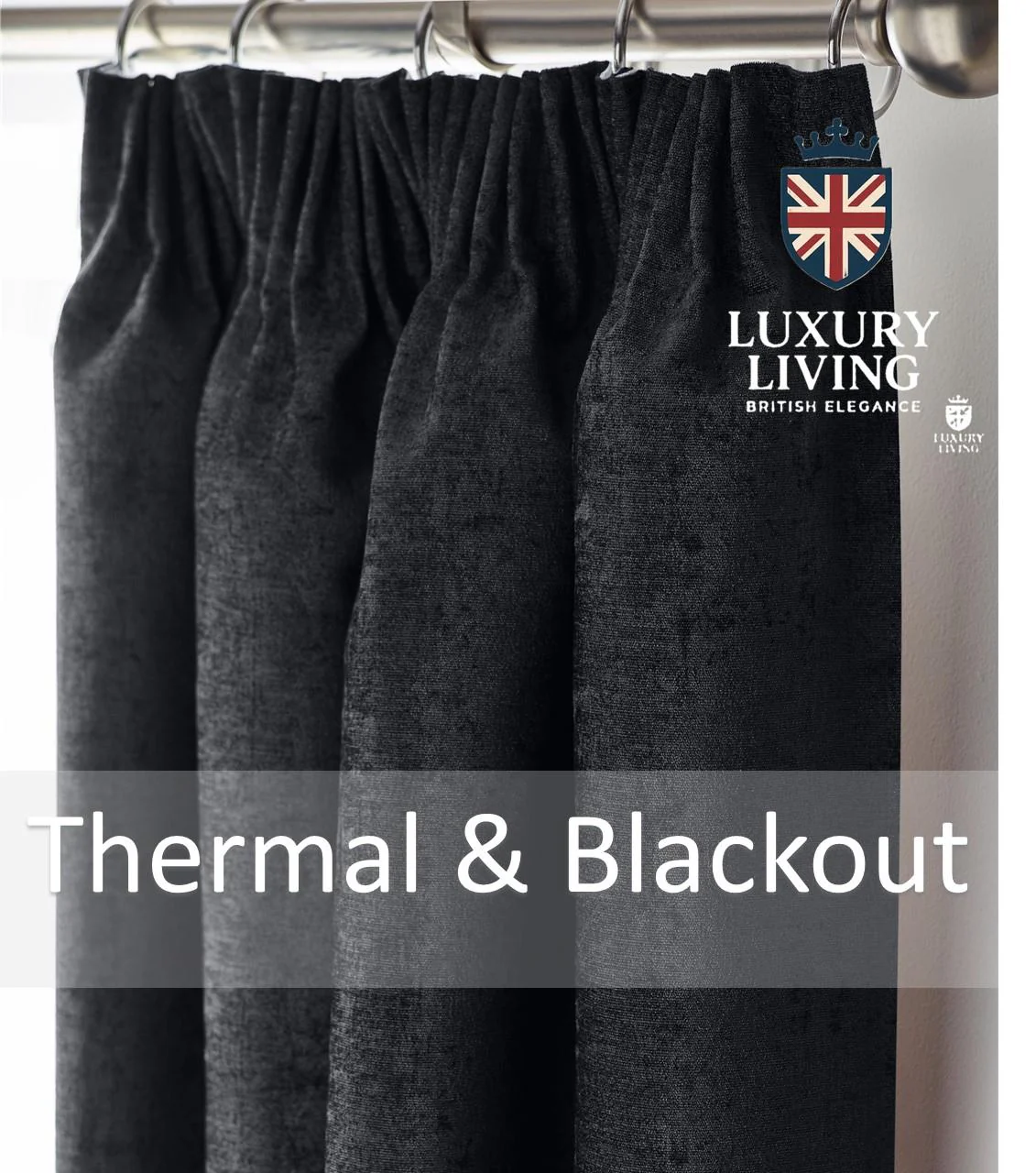 Chenille Blackout Taped Curtains Black - Image 2