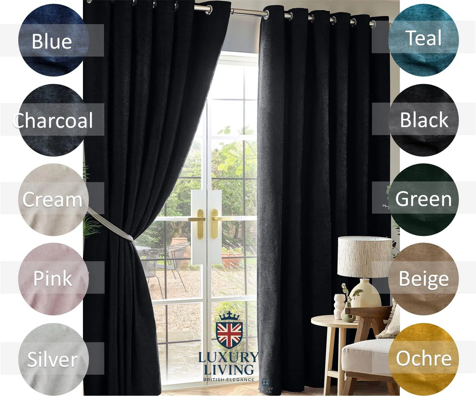 Chenille Blackout Taped Curtains Black - Image 4