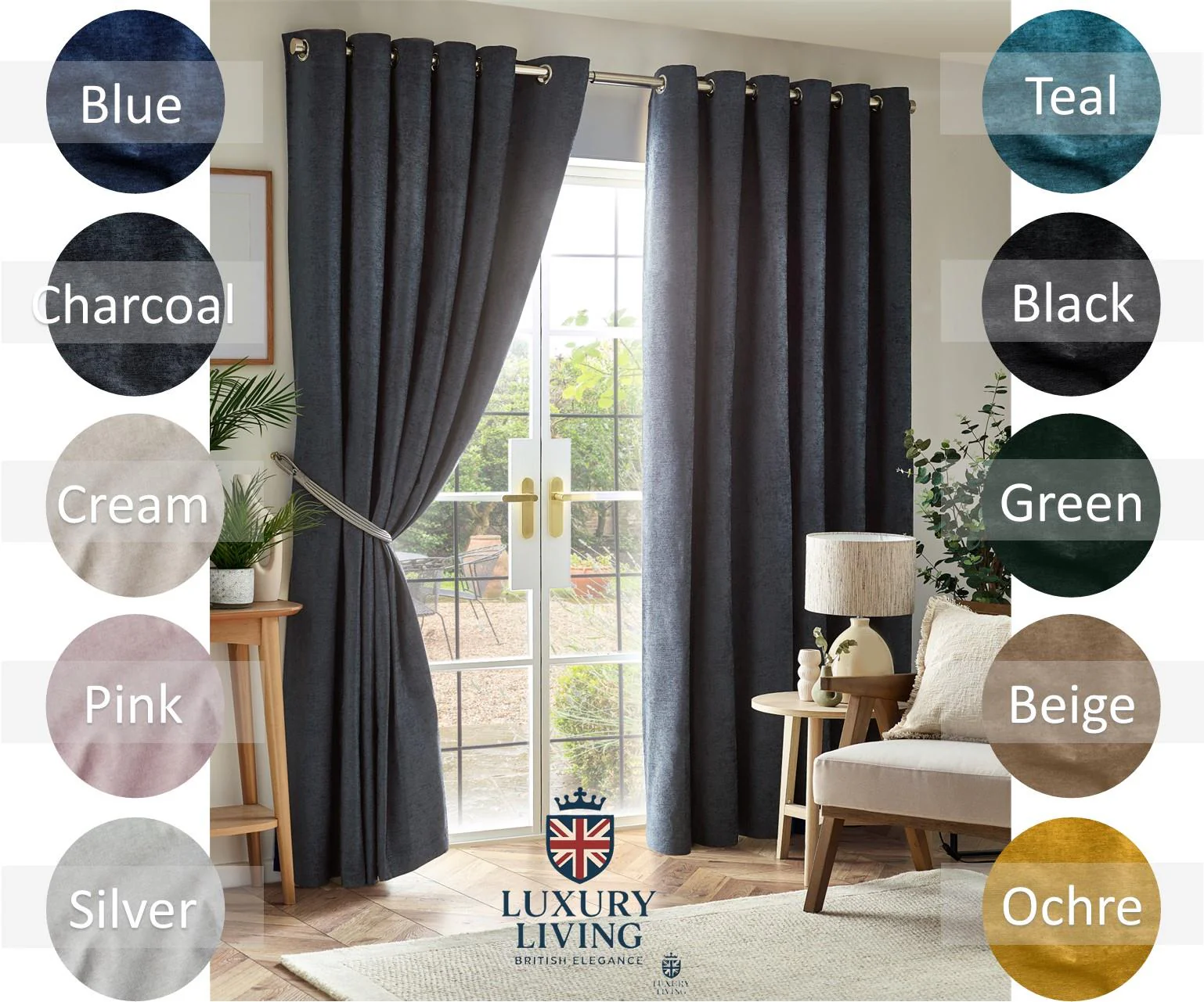 Chenille Blackout Taped Curtains Charcoal - Image 6