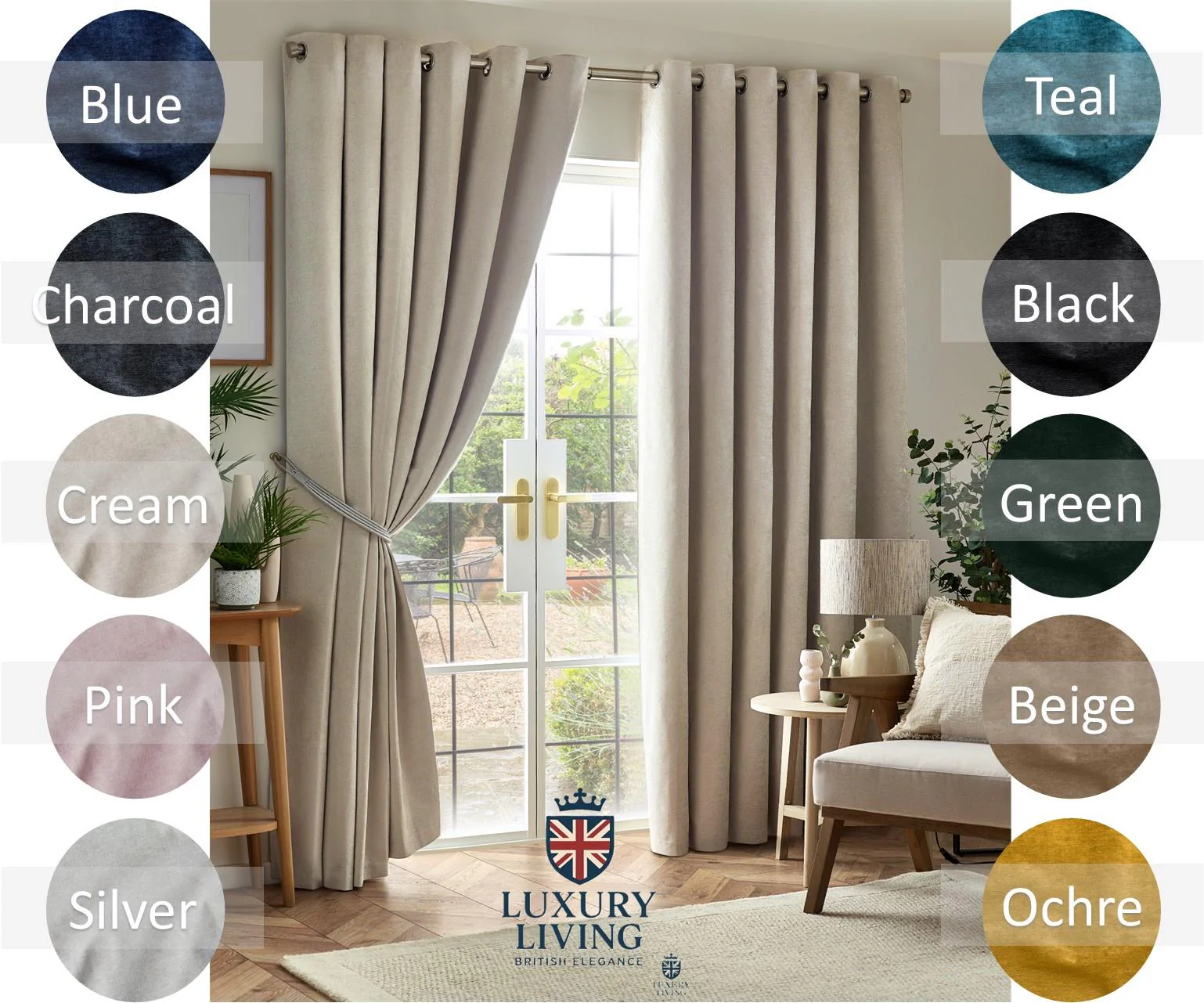 Chenille Blackout Taped Curtains Cream - Image 5