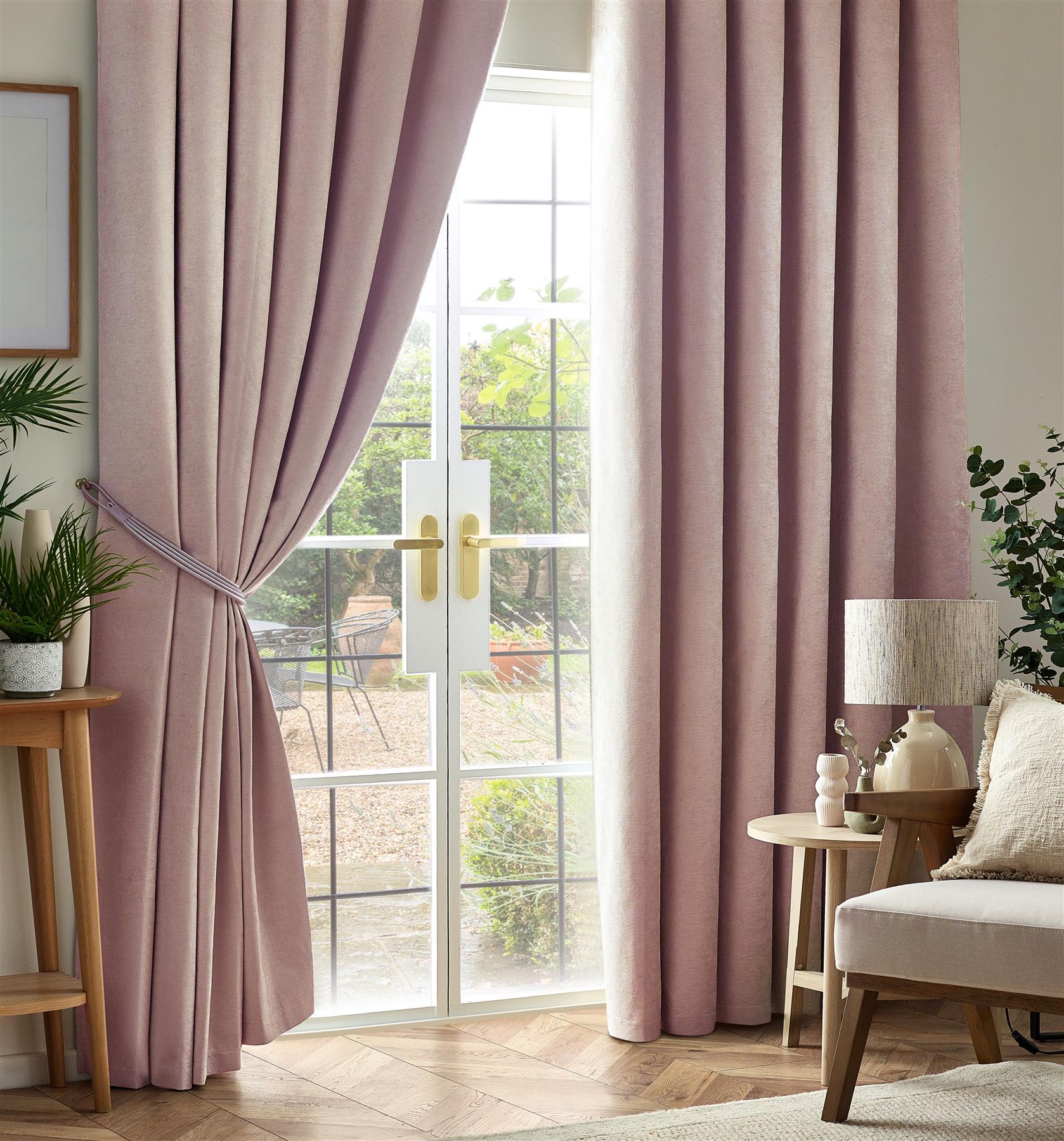Chenille Blackout Taped Curtains Pink