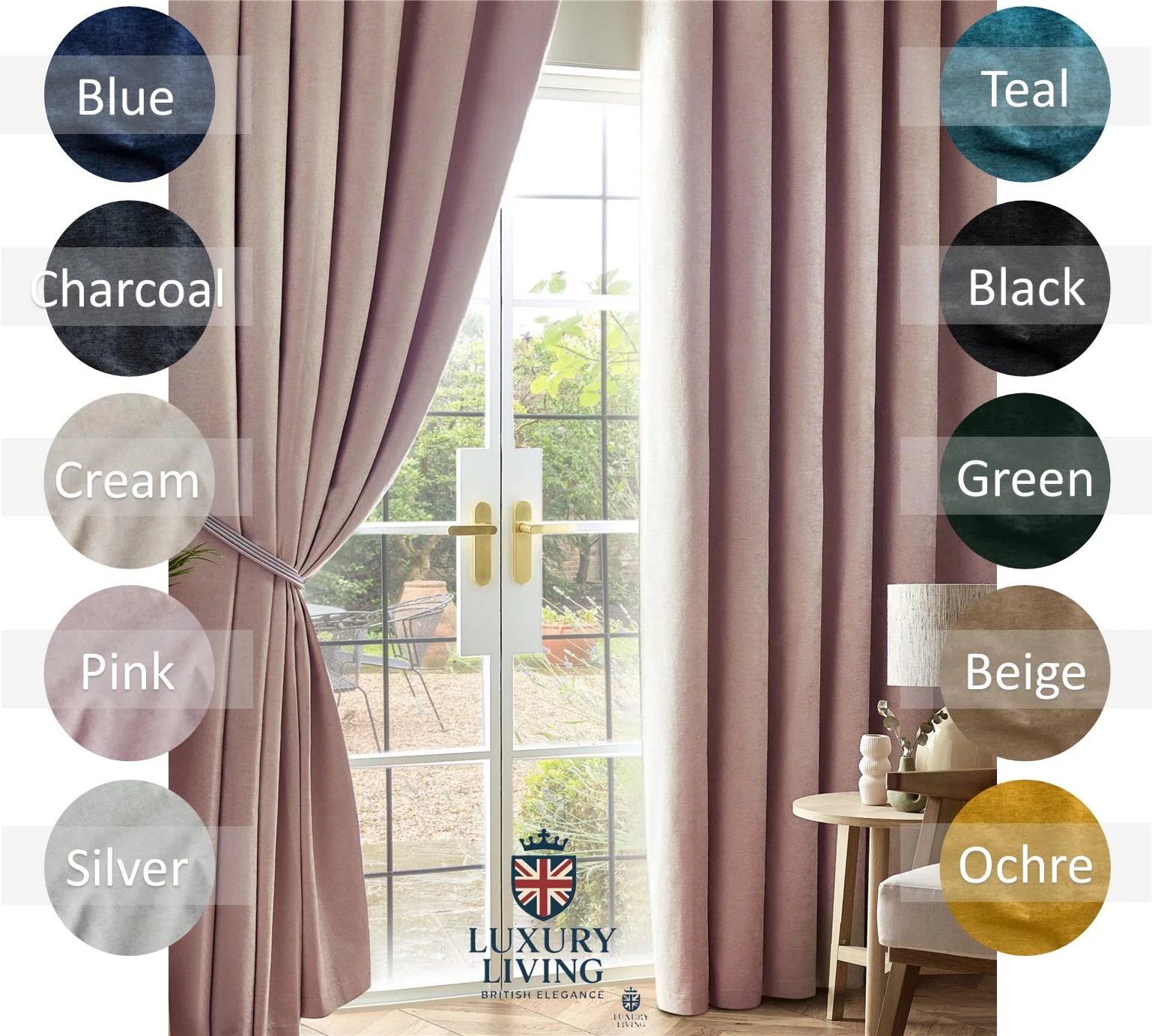 Chenille Blackout Taped Curtains Pink - Image 6