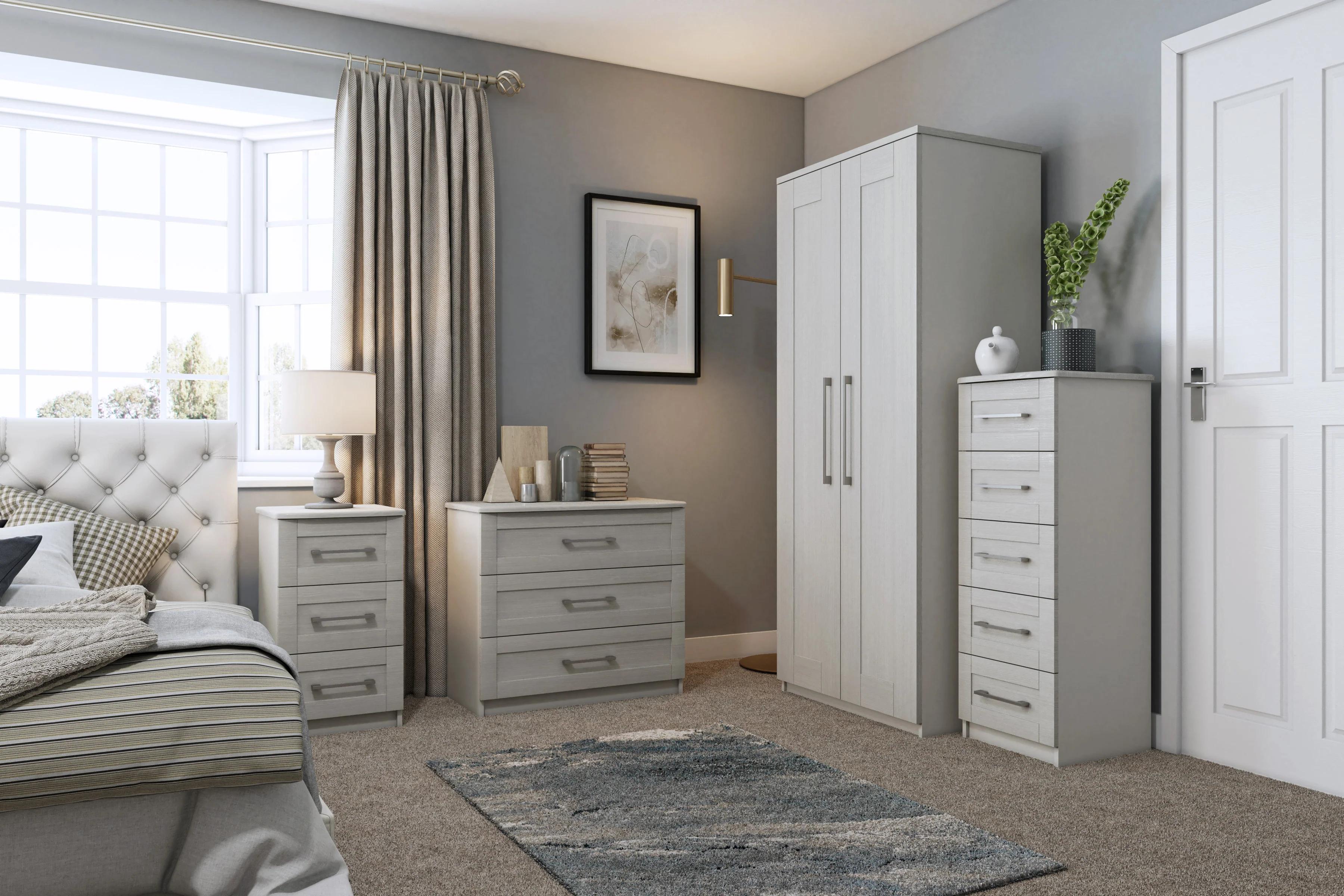 Chester Ready Assembled Wardrobe with 2 Doors - Light Grey - Image 7