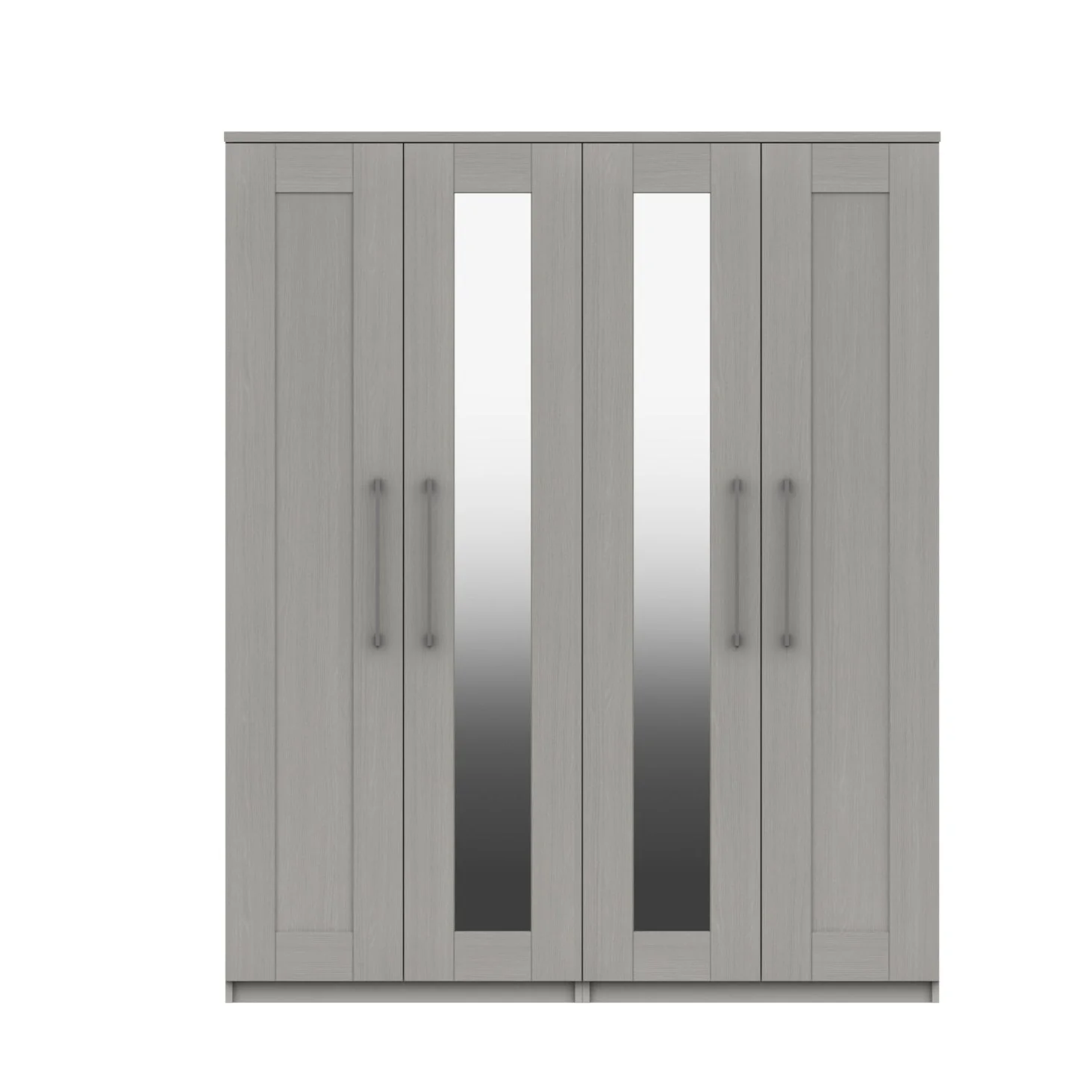 Chester Ready Assembled Wardrobe with 4 Doors & 2 Mirrors - Light Grey - Image 4