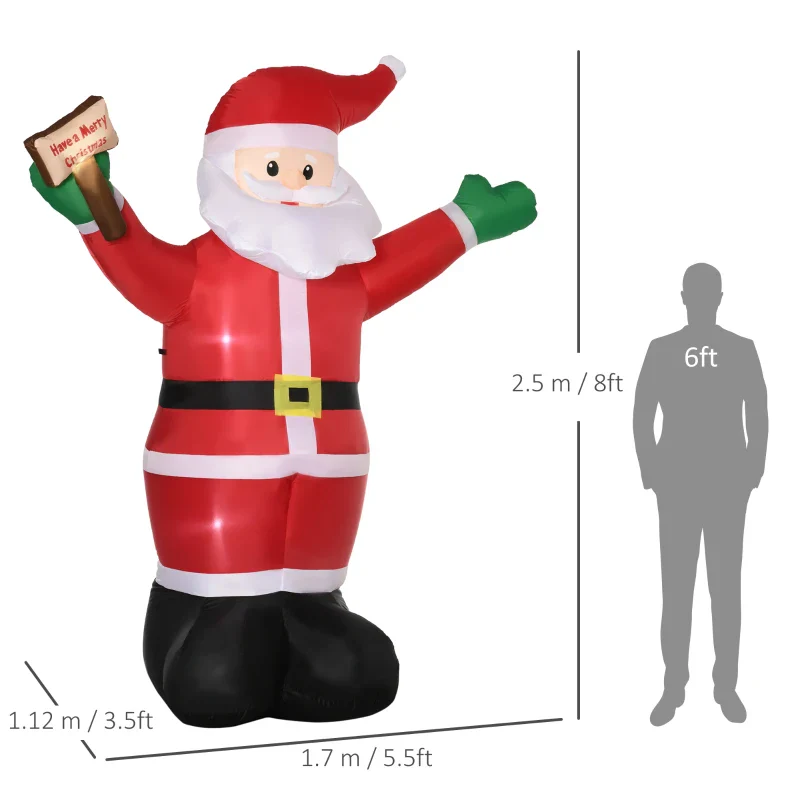 HOMCOM Christmas Inflatable Santa Clause Holding Sign 8' - Image 3