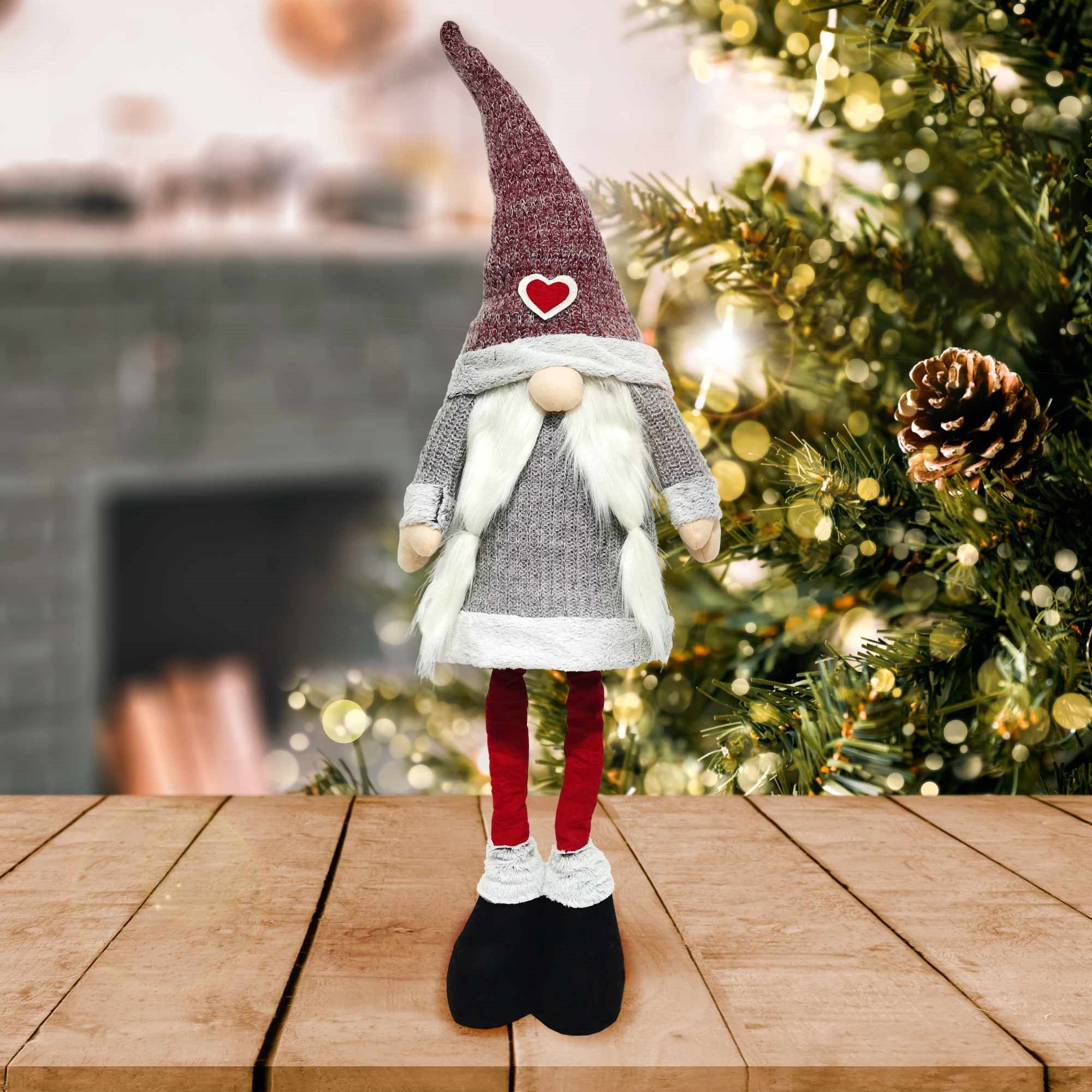 Christmas Sparkle Standing Gnome Mrs Claus Extendable 120cm in Red and Grey - Image 2