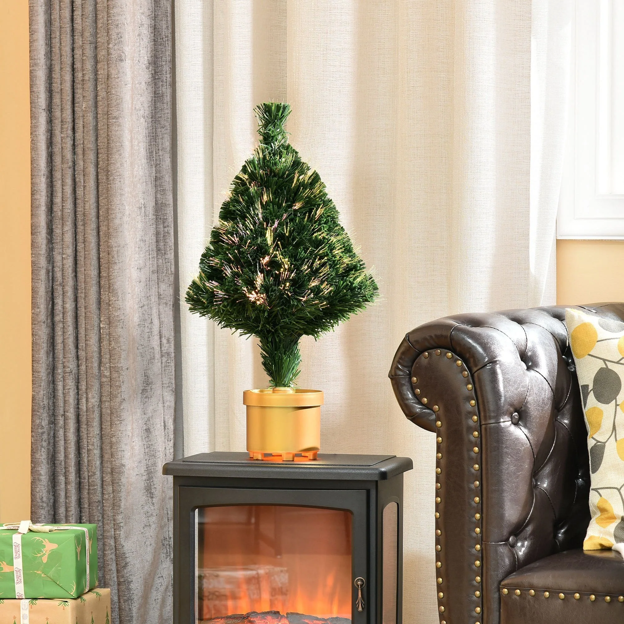 Christmas Time 2FT Prelit Artificial Christmas Tree Fiber Optic LED Light Tabletop Decoration