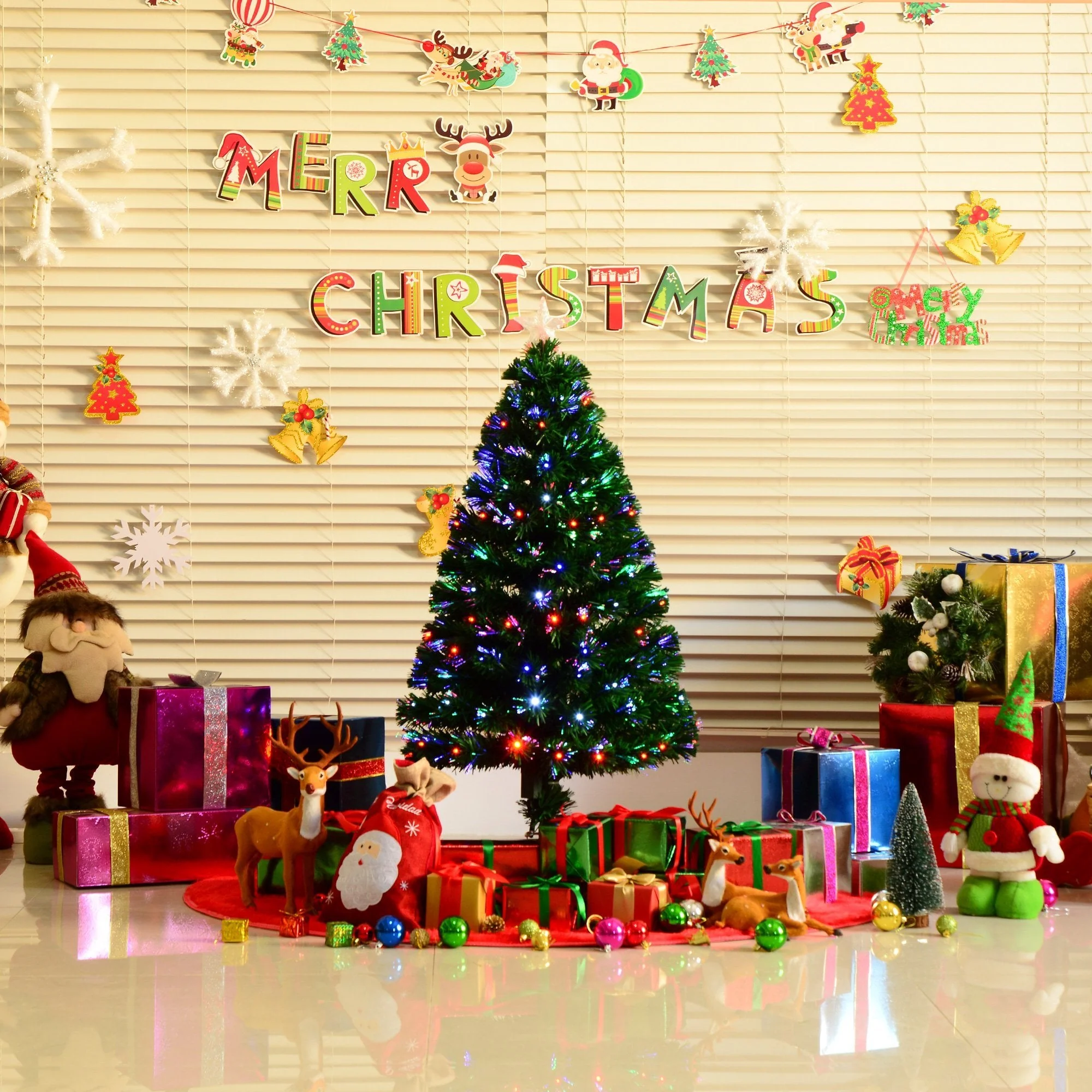 Christmas Time 4ft 120cm Green Fibre Optic Artificial Christmas Tree-Multi colour LED Lights - Image 3