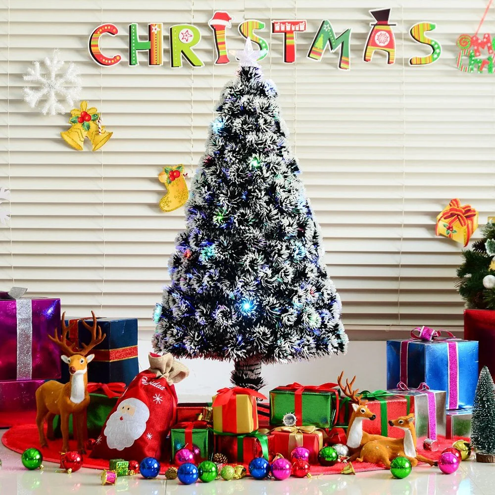 Christmas Time 4ft 120cm Green/White Artificial Christmas Tree W/ Prelit LED Lights-Multicolor - Image 2