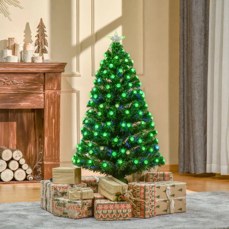 Christmas Time 4FT Pre-Lit Artificial Christmas Tree w/ Fibre Optic Led Light Xmas Decorations - Image 3