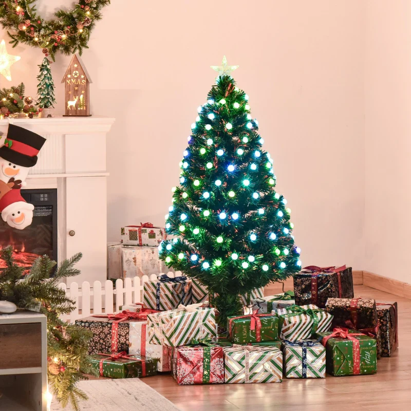 Christmas Time 4FT Pre-Lit Artificial Christmas Tree w/ Fibre Optic Led Light Xmas Decorations - Image 4