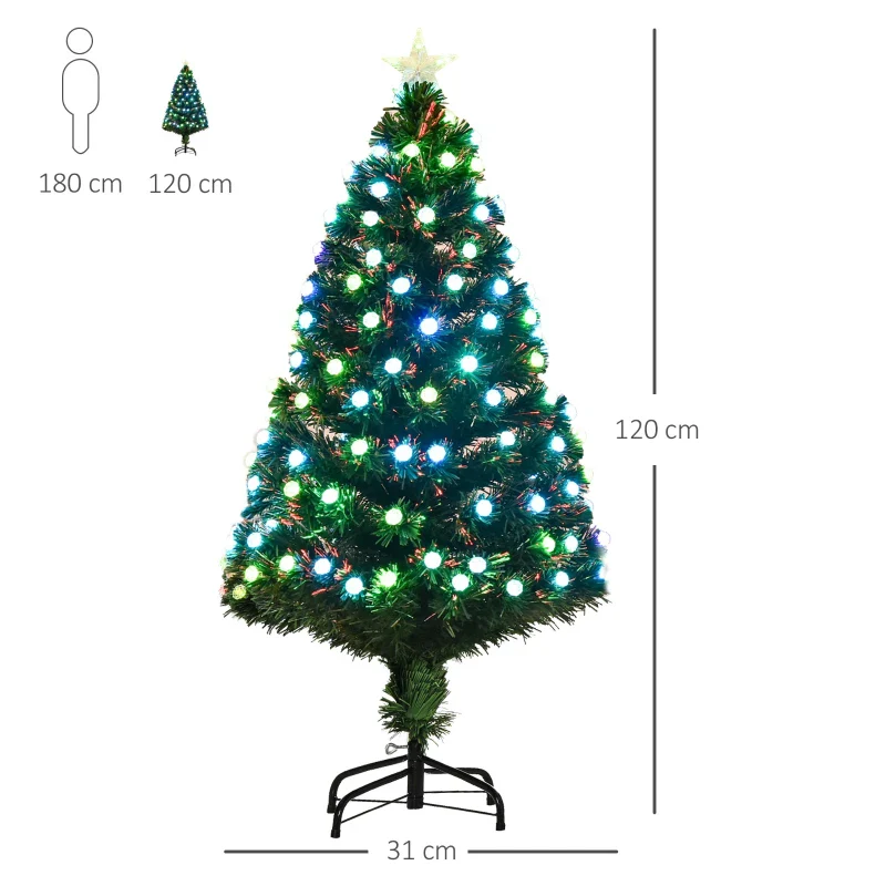Christmas Time 4FT Pre-Lit Artificial Christmas Tree w/ Fibre Optic Led Light Xmas Decorations - Image 5