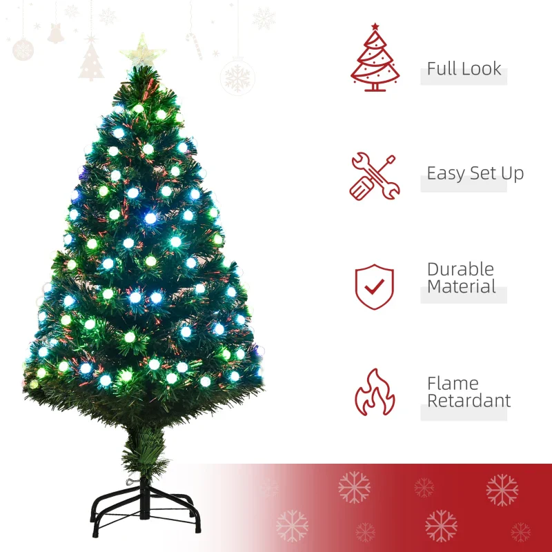 Christmas Time 4FT Pre-Lit Artificial Christmas Tree w/ Fibre Optic Led Light Xmas Decorations - Image 6