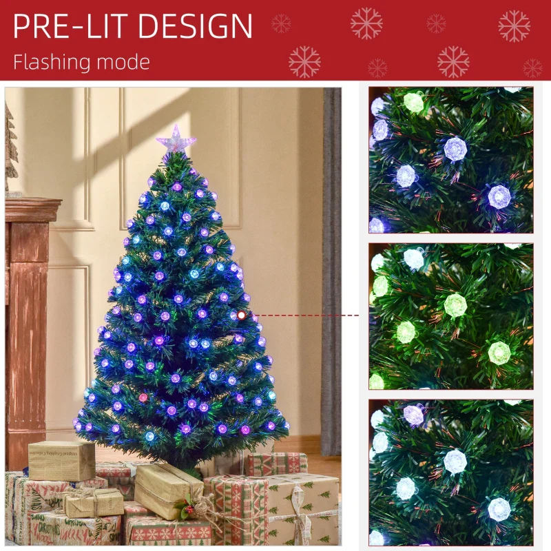 Christmas Time 4FT Pre-Lit Artificial Christmas Tree w/ Fibre Optic Led Light Xmas Decorations - Image 7