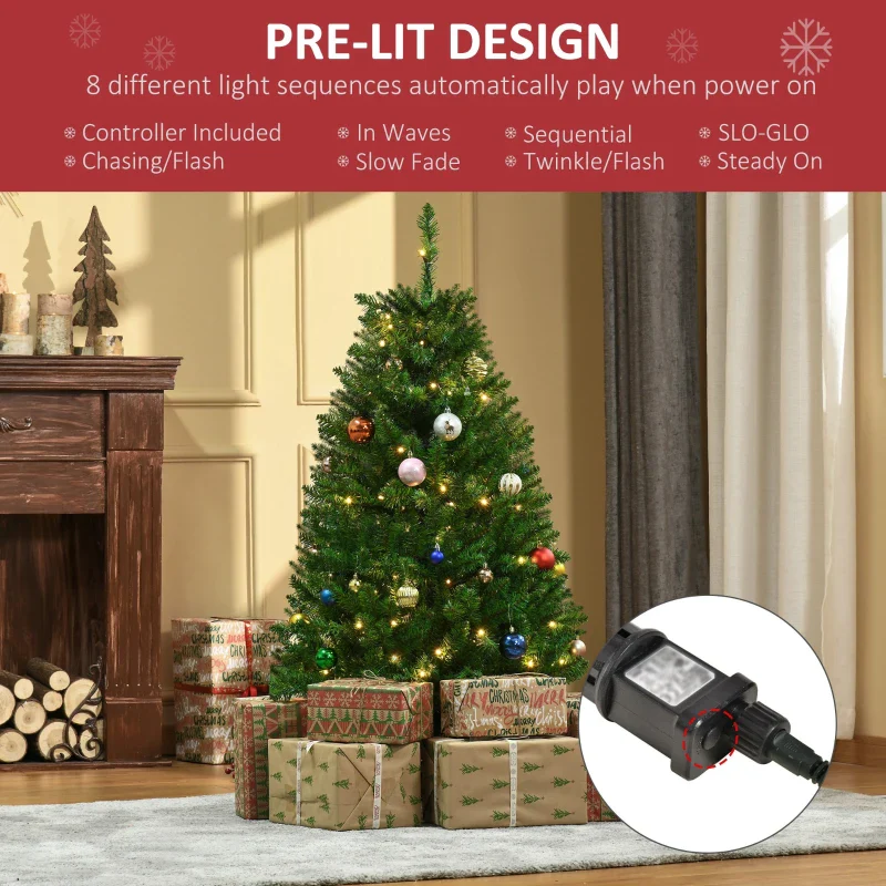 Christmas Time 4FT Prelit Artificial Christmas Tree w/ Warm White Light Home Xmas Decoration - Image 6