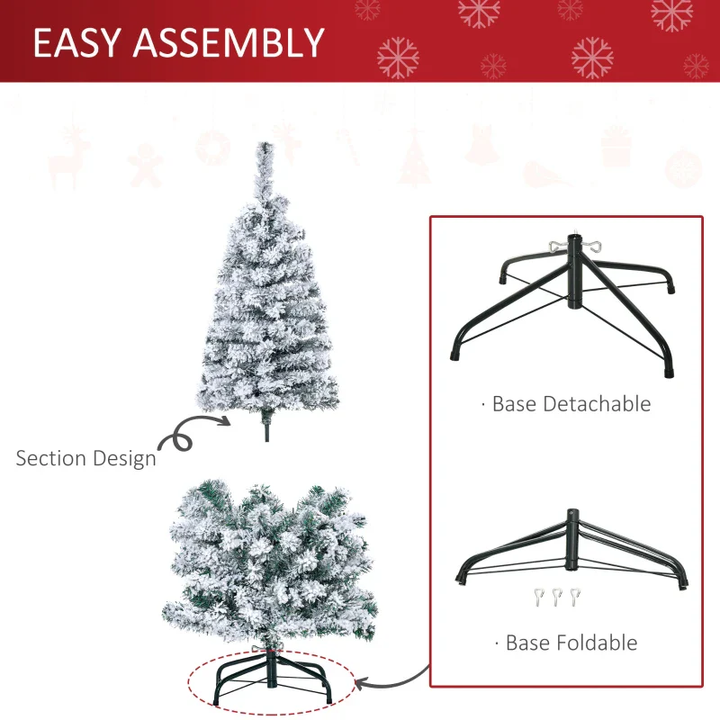 HOMCOM 4FT Prelit Artificial Snow Flocked Christmas Tree with Warm White LED Light- Green White - Image 7