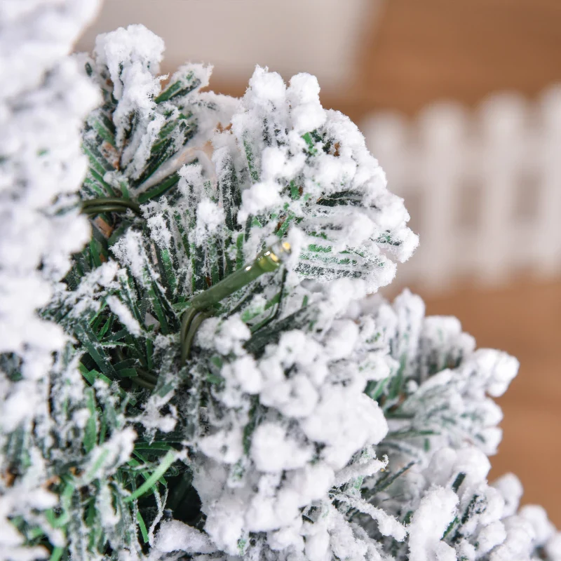 HOMCOM 4FT Prelit Artificial Snow Flocked Christmas Tree with Warm White LED Light- Green White - Image 9